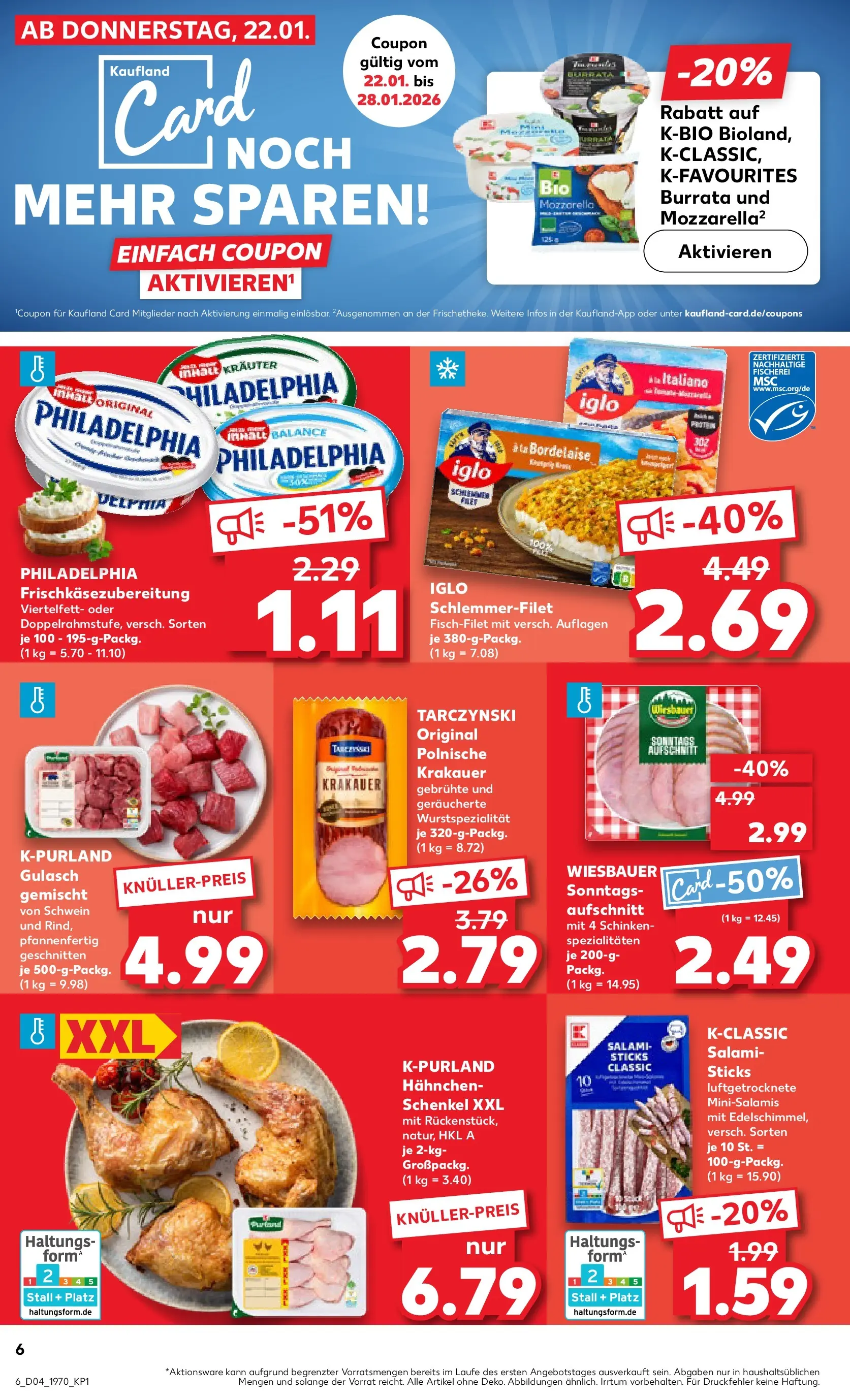 Prospekt Kaufland ab 22.01.2026 » Angebote Online zum Blättern | Seite: 6 | Produkte: Philadelphia, Mozzarella, Iglo, Burrata