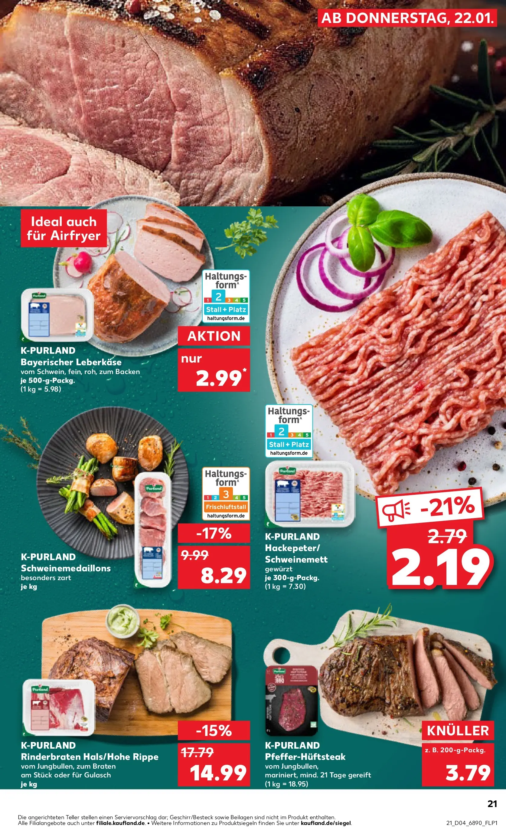 Prospekt Kaufland ab 22.01.2026 » Angebote Online zum Blättern | Seite: 21 | Produkte: Rinderbraten, Gulasch, Leberkase