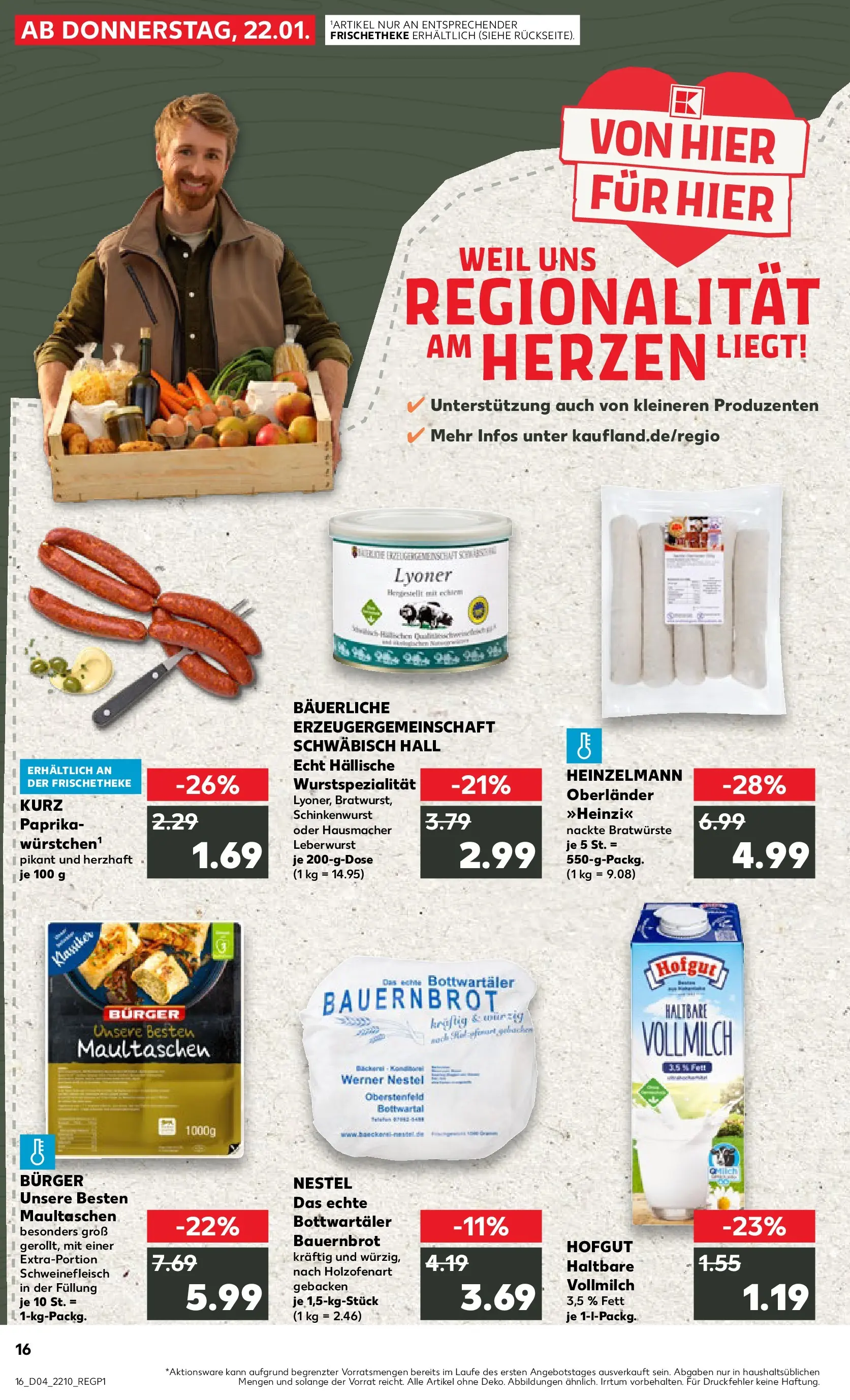 Prospekt Kaufland ab 22.01.2026 » Angebote Online zum Blättern | Seite: 16 | Produkte: Burger, Paprika, Schweinefleisch, Maultaschen