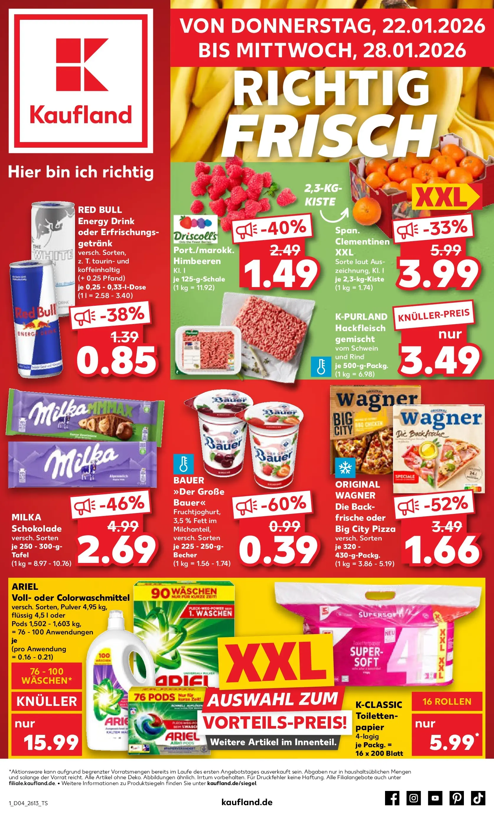 Prospekt Kaufland ab 22.01.2026 » Angebote Online zum Blättern | Seite: 1 | Produkte: Himbeeren, Milka schokolade, Milka, Pizza