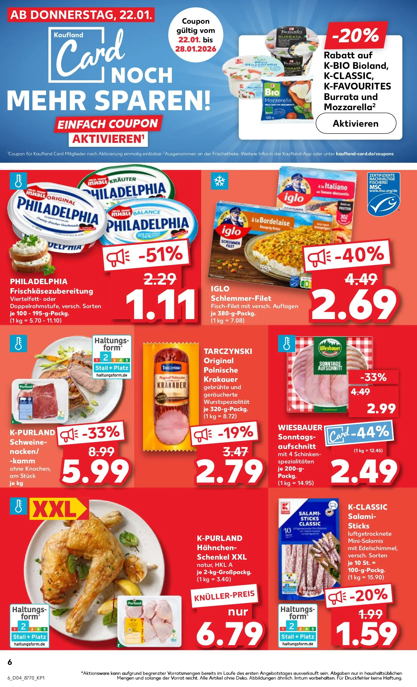Prospekt Kaufland ab 22.01.2026 » Angebote Online zum Blättern | Seite: 8 | Produkte: Hahnchen, Philadelphia, Mozzarella, Iglo