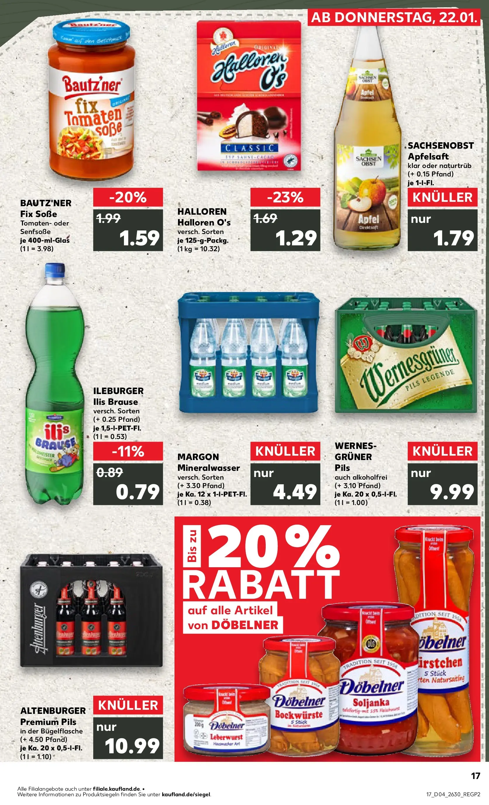 Prospekt Kaufland ab 22.01.2026 » Angebote Online zum Blättern | Seite: 17 | Produkte: Pils, Wernesgruner, Tomaten, Mineralwasser