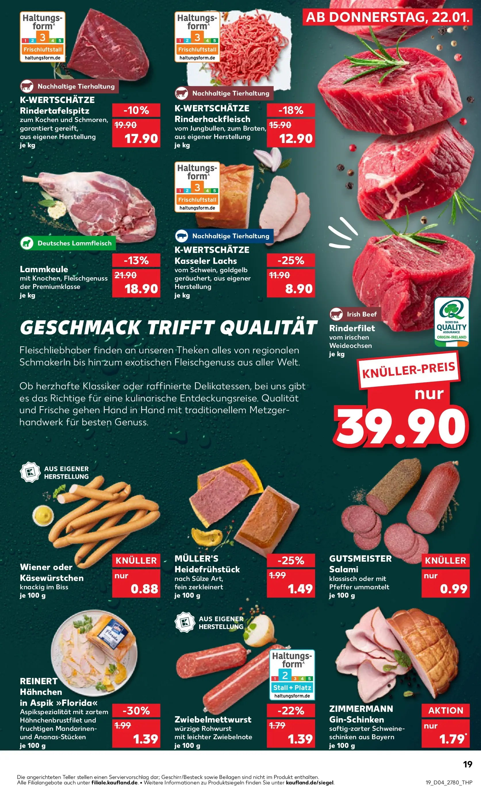 Prospekt Kaufland ab 22.01.2026 » Angebote Online zum Blättern | Seite: 19 | Produkte: Lammkeule, Rinderfilet, Mandarinen, Pfeffer