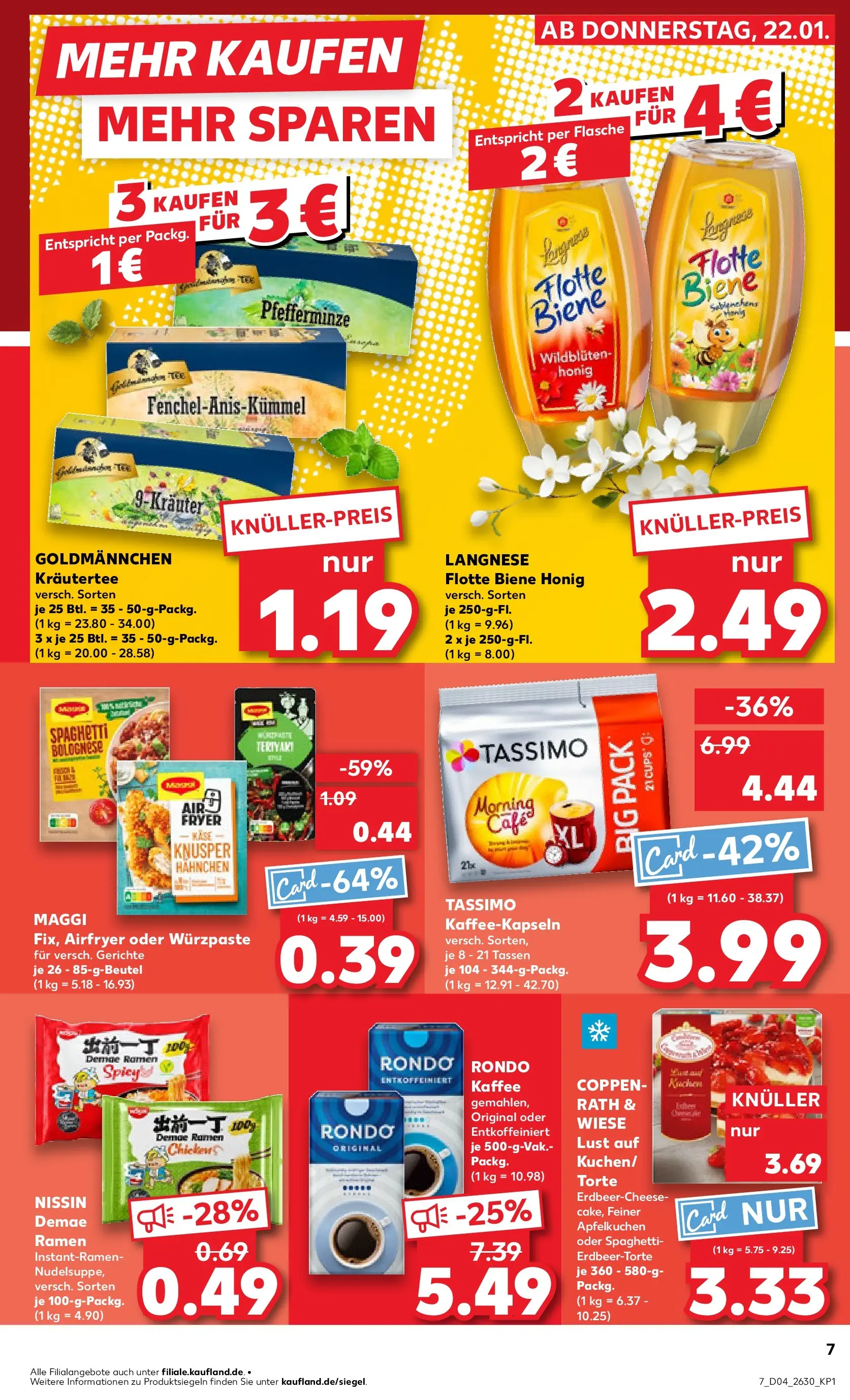 Prospekt Kaufland ab 22.01.2026 » Angebote Online zum Blättern | Seite: 7 | Produkte: Langnese, Käse, Kaffee, Tassimo