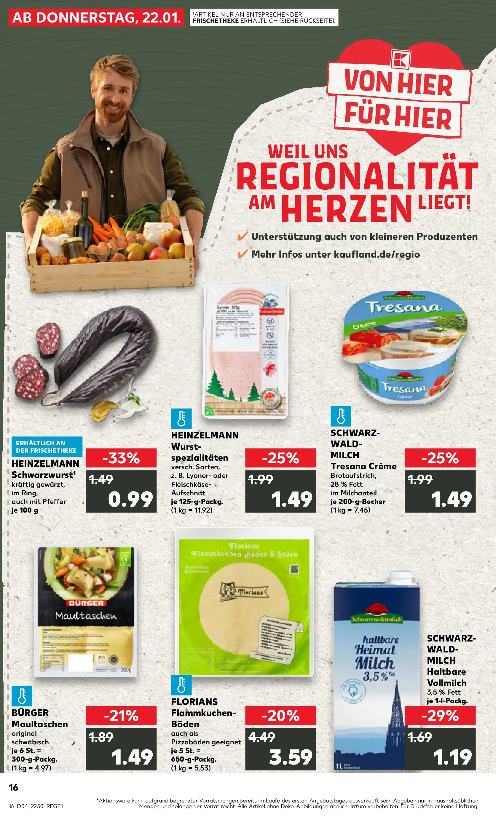 Prospekt Kaufland ab 22.01.2026 » Angebote Online zum Blättern | Seite: 16 | Produkte: Burger, Creme, Pfeffer, Maultaschen