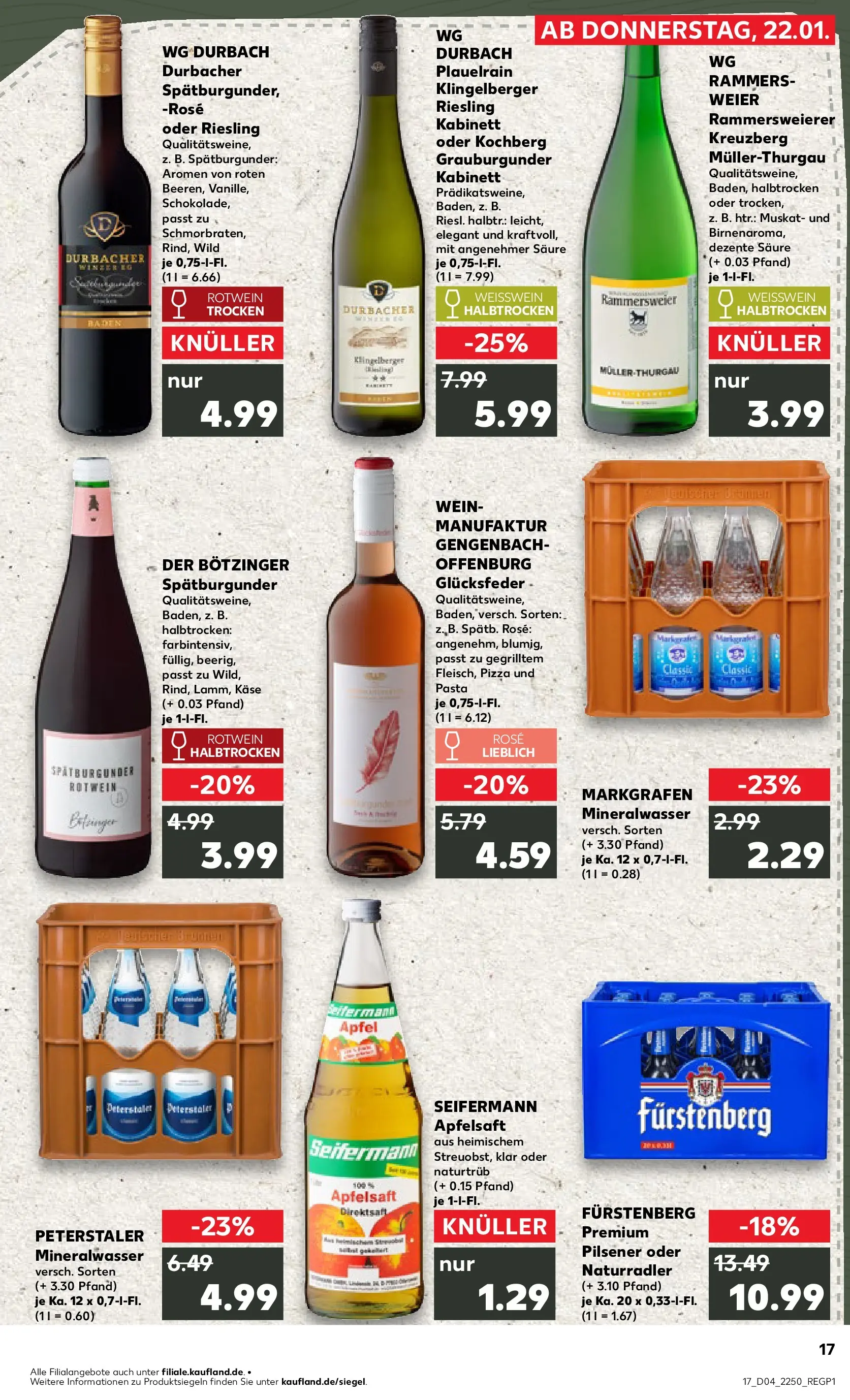 Prospekt Kaufland ab 22.01.2026 » Angebote Online zum Blättern | Seite: 17 | Produkte: Rotwein, Weißwein trocken, Apple, Pasta