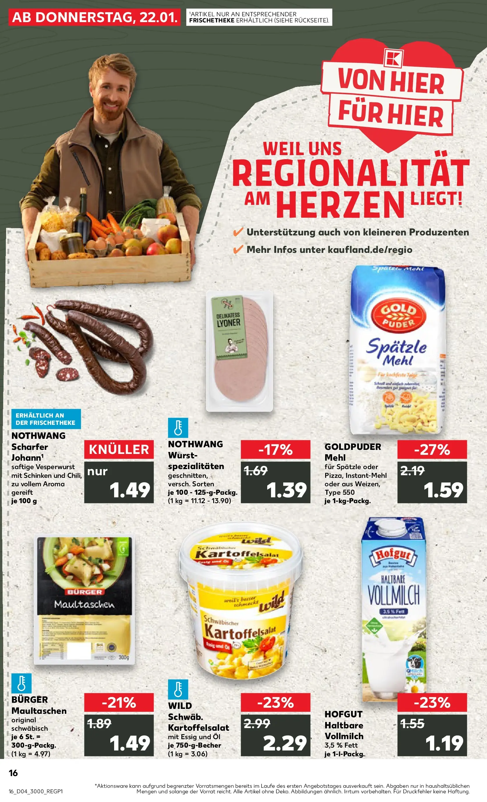 Prospekt Kaufland ab 22.01.2026 » Angebote Online zum Blättern | Seite: 16 | Produkte: Mehl, Öl, Schinken, Maultaschen