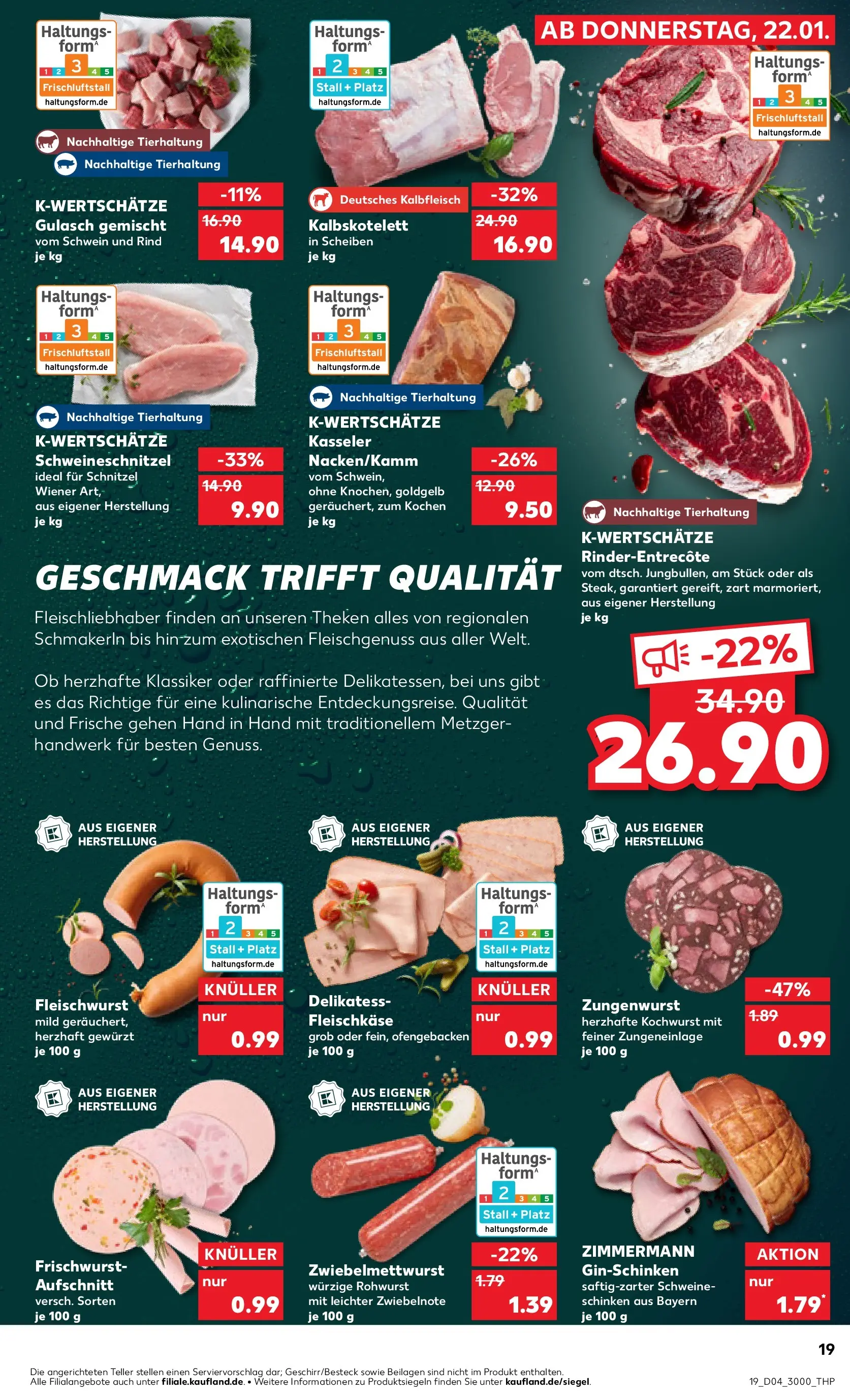 Prospekt Kaufland ab 22.01.2026 » Angebote Online zum Blättern | Seite: 19 | Produkte: Entrecote, Schnitzel, Gulasch, Gin