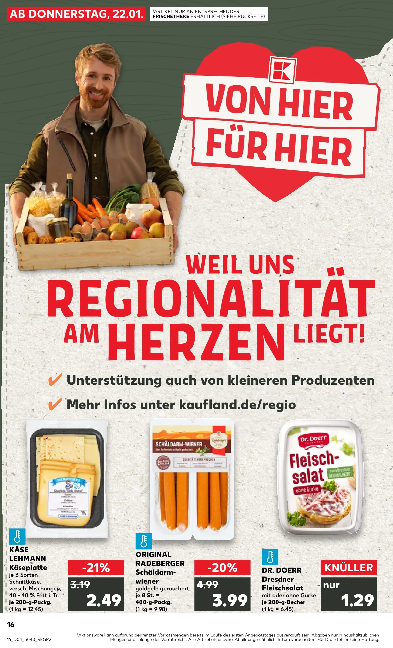 Prospekt Kaufland ab 22.01.2026 » Angebote Online zum Blättern | Seite: 16 | Produkte: Käse, Fleisch, Salat