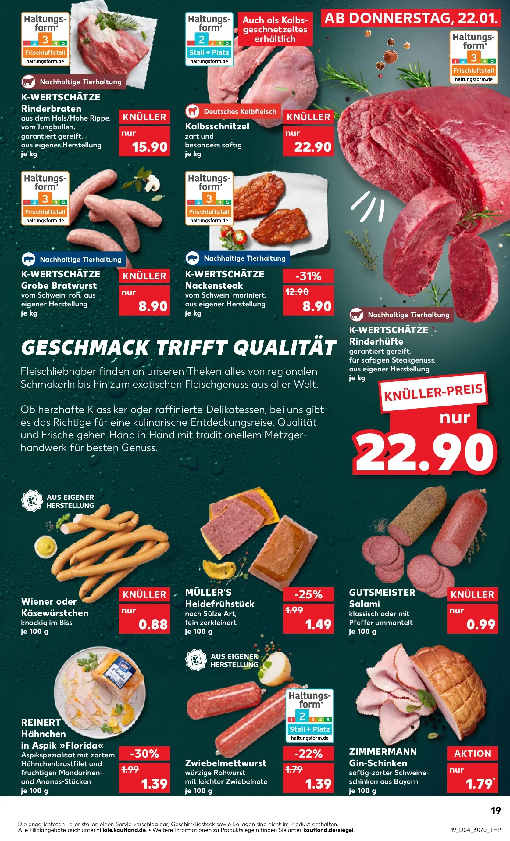 Prospekt Kaufland ab 22.01.2026 » Angebote Online zum Blättern | Seite: 19 | Produkte: Rinderbraten, Hahnchen, Mandarinen, Steak