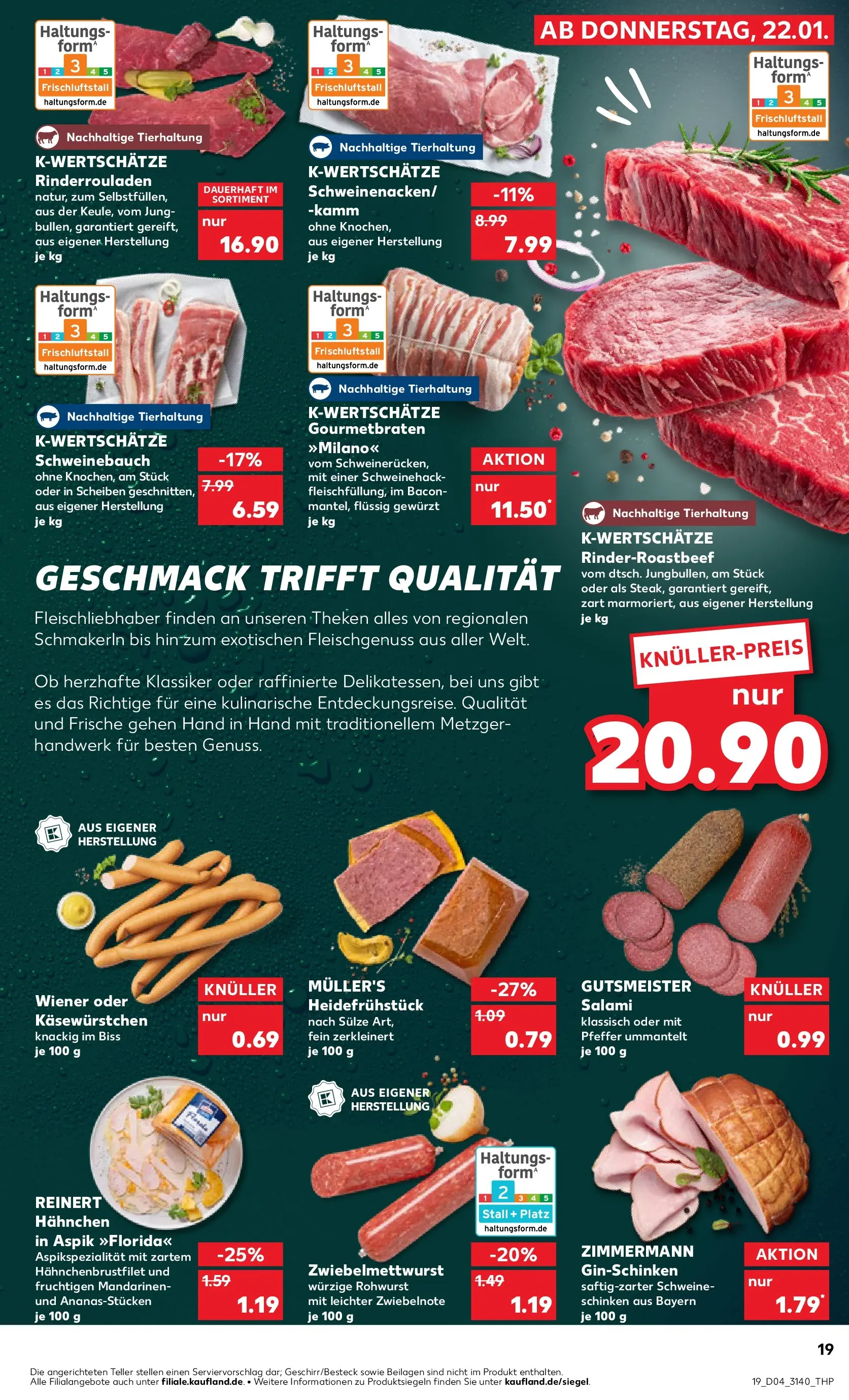 Prospekt Kaufland ab 22.01.2026 » Angebote Online zum Blättern | Seite: 19 | Produkte: Rinderrouladen, Mandarinen, Pfeffer, Salami