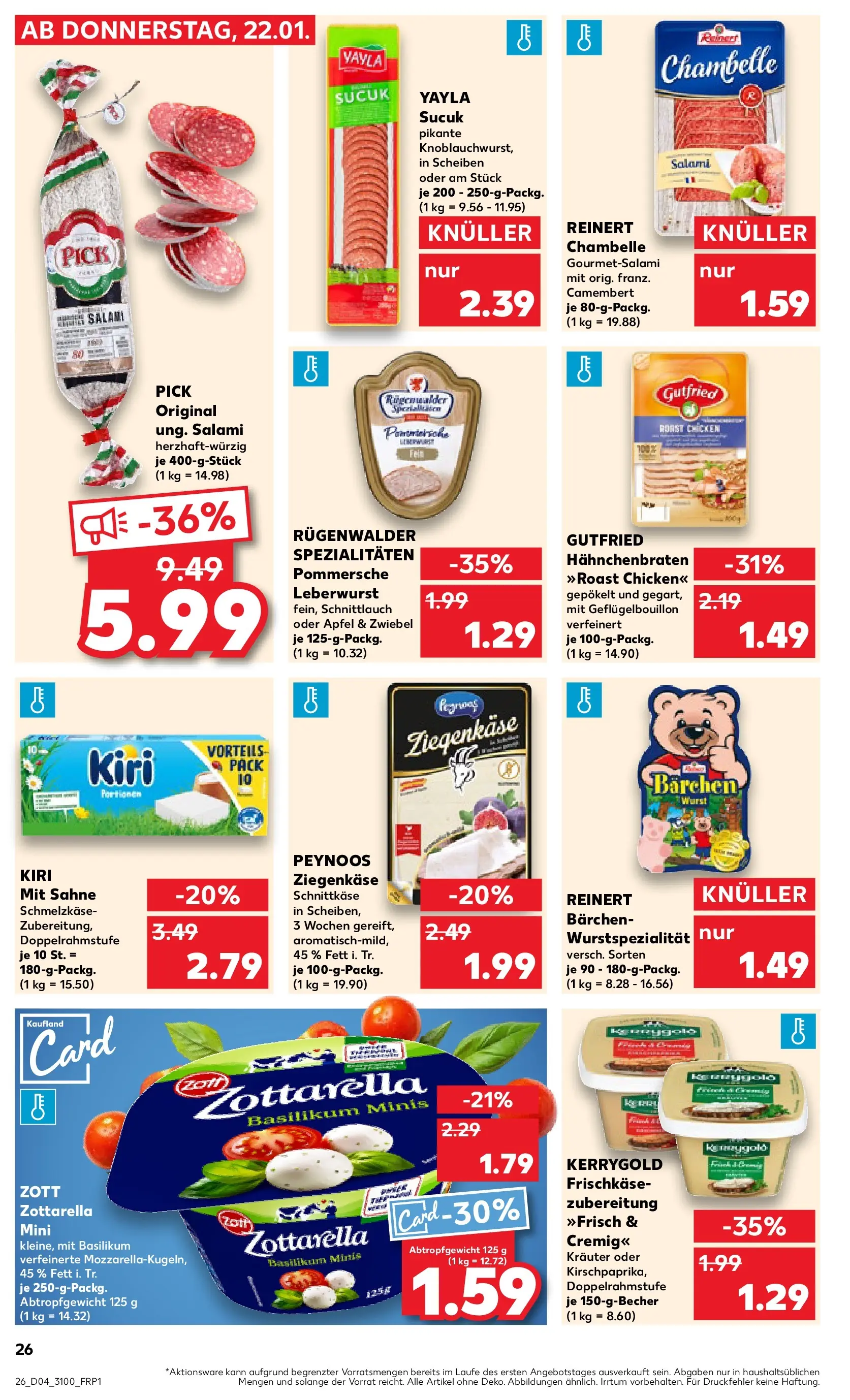 Prospekt Kaufland ab 22.01.2026 » Angebote Online zum Blättern | Seite: 26 | Produkte: Ziegenkäse, Wurst, Salami, Frischkase