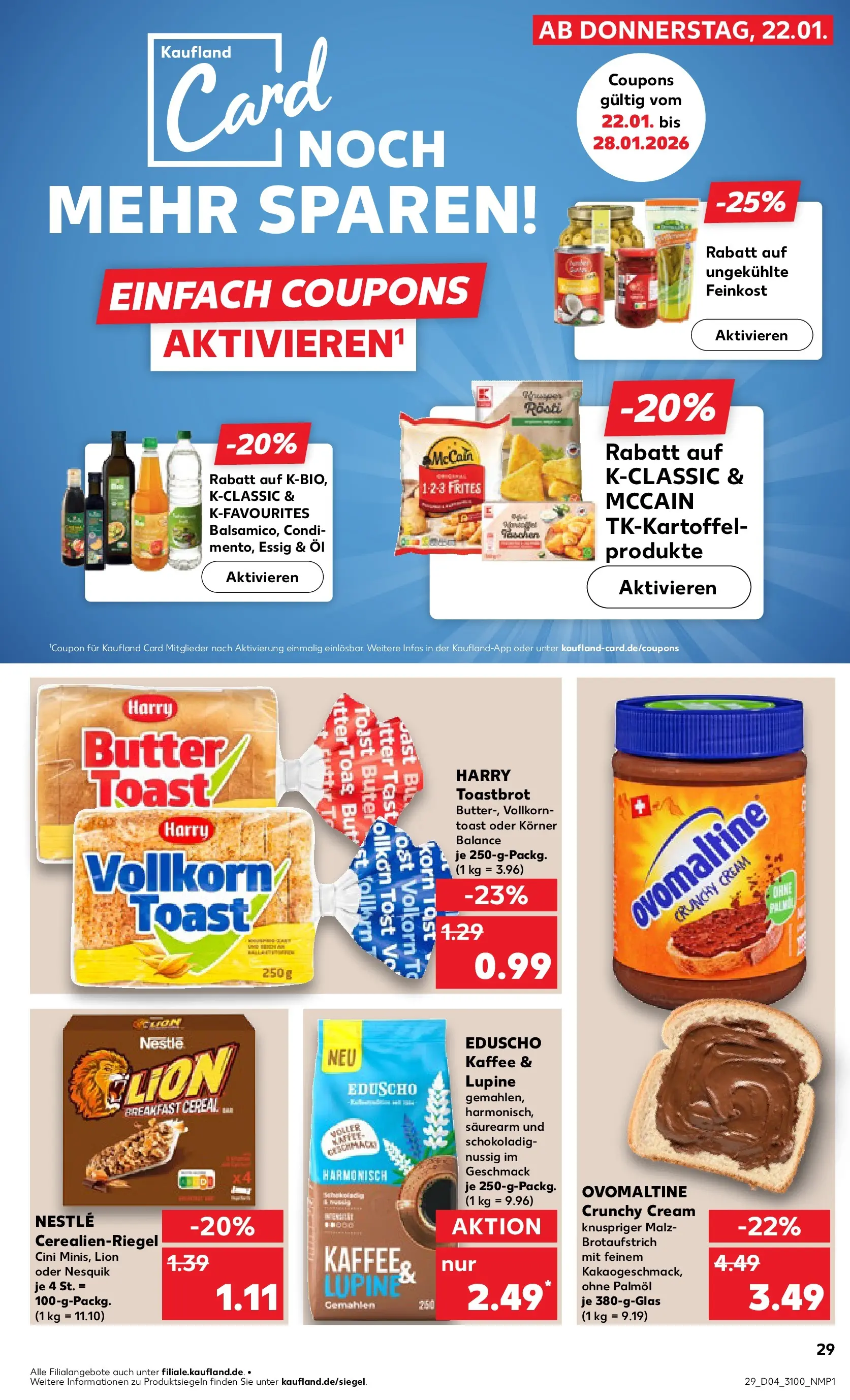 Prospekt Kaufland ab 22.01.2026 » Angebote Online zum Blättern | Seite: 29 | Produkte: Nesquik, Öl, Kaffee, McCain