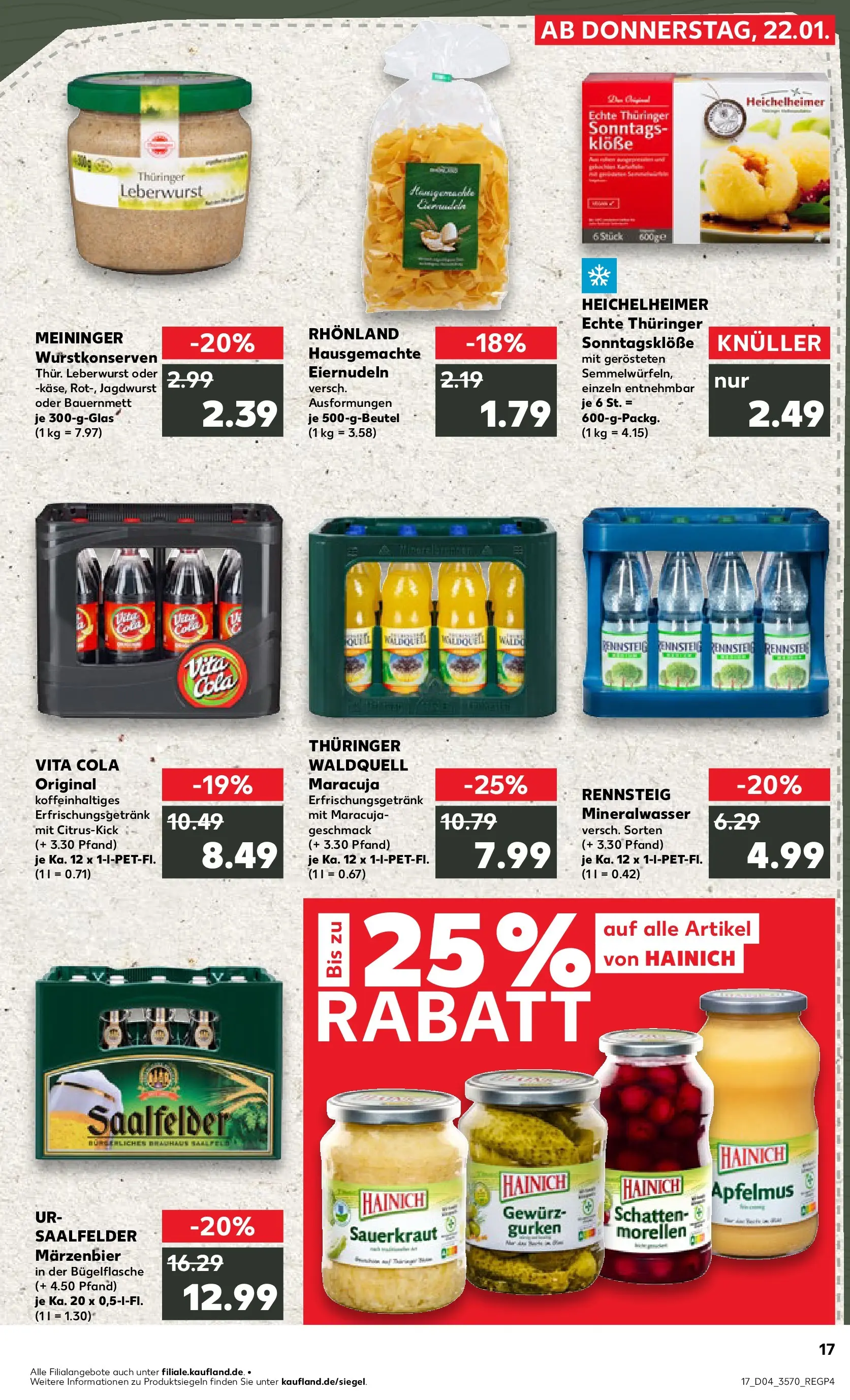 Prospekt Kaufland ab 22.01.2026 » Angebote Online zum Blättern | Seite: 17 | Produkte: Cola, Mineralwasser, Vita cola, Gurken