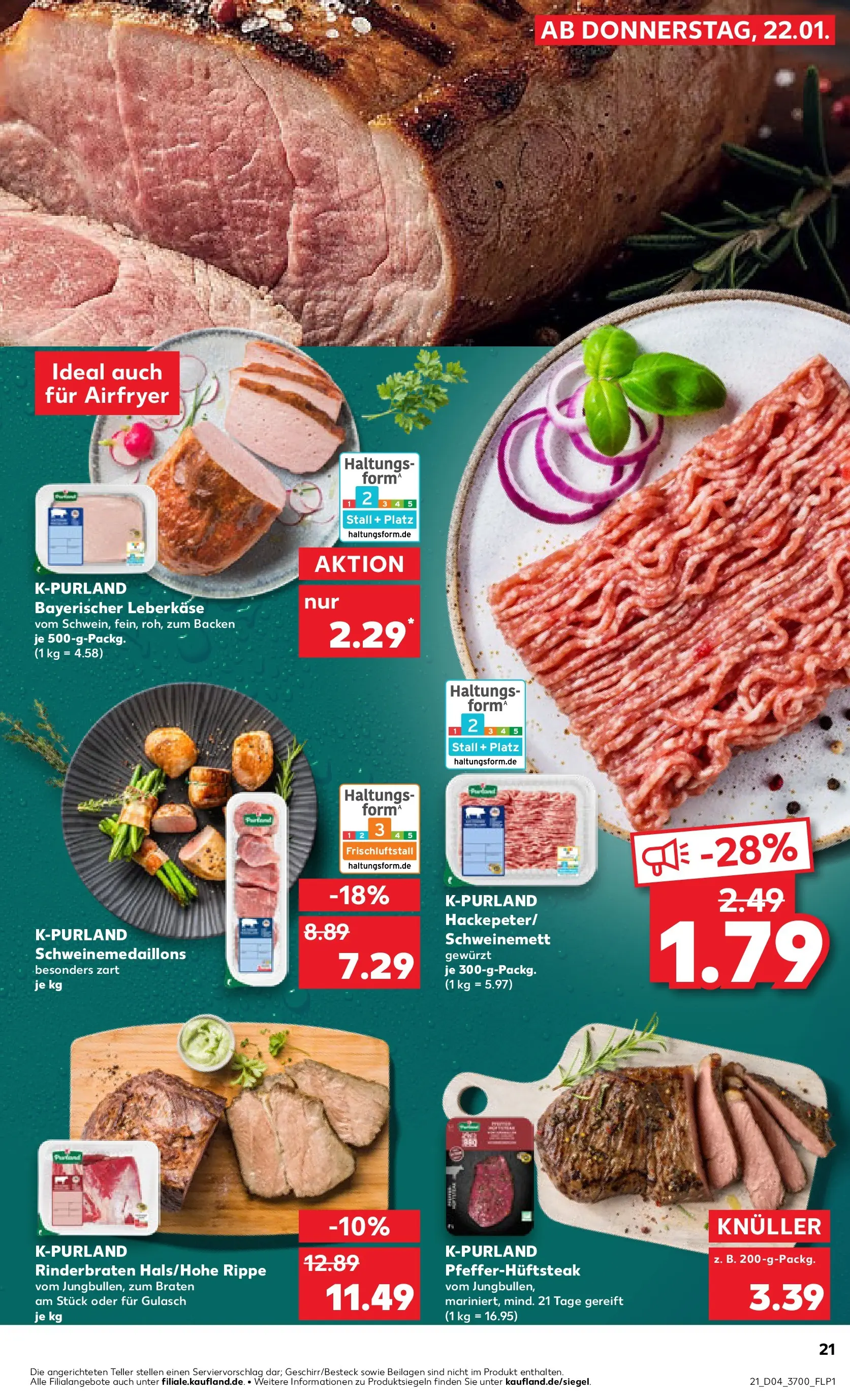 Prospekt Kaufland ab 22.01.2026 » Angebote Online zum Blättern | Seite: 21 | Produkte: Rinderbraten, Gulasch, Steak, Leberkase