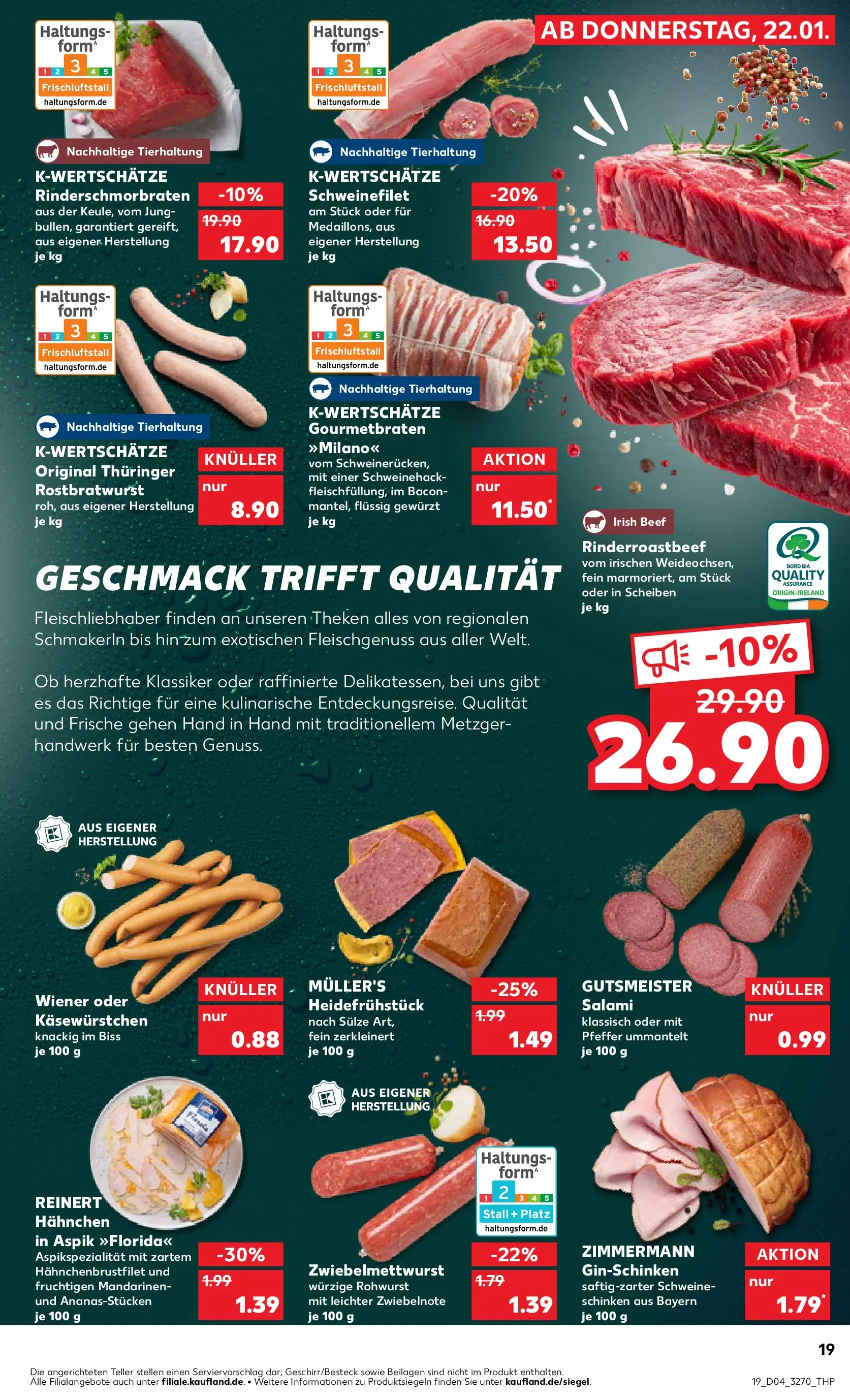 Prospekt Kaufland ab 22.01.2026 » Angebote Online zum Blättern | Seite: 19 | Produkte: Hahnchen, Pfeffer, Salami, Schinken