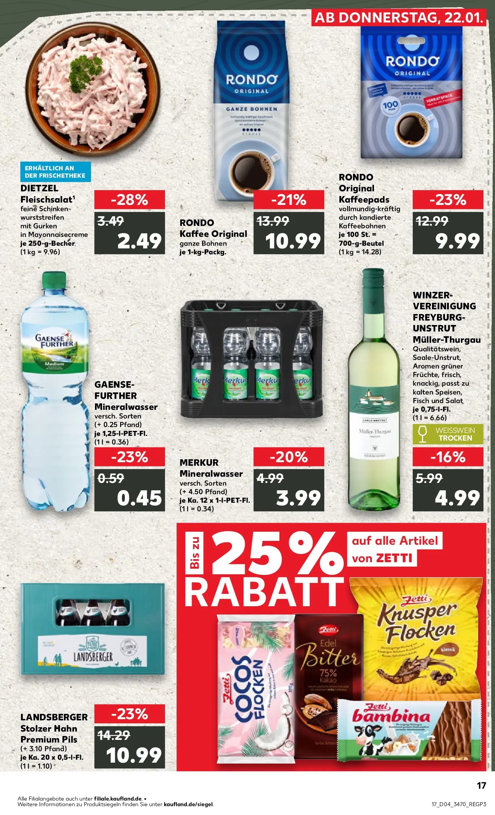 Prospekt Kaufland ab 22.01.2026 » Angebote Online zum Blättern | Seite: 17 | Produkte: Weißwein, Pils, Mineralwasser, Gurken
