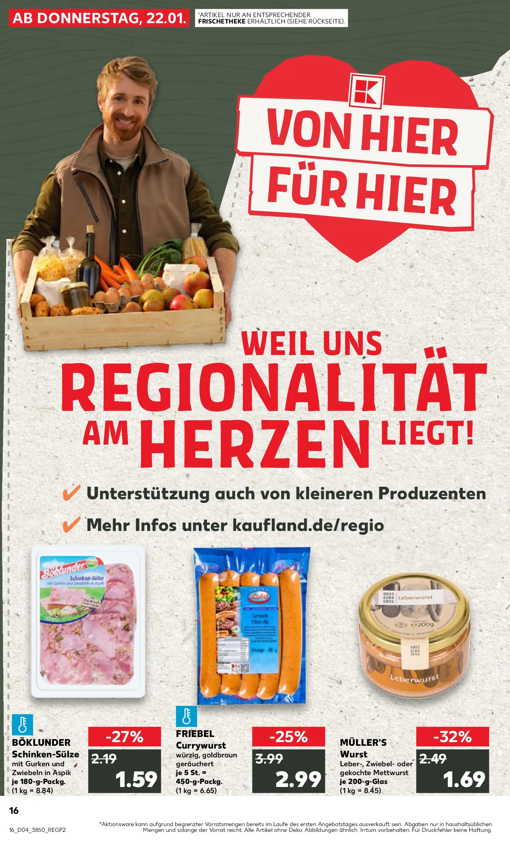 Prospekt Kaufland ab 22.01.2026 » Angebote Online zum Blättern | Seite: 16 | Produkte: Zwiebeln, Wurst, Gurken