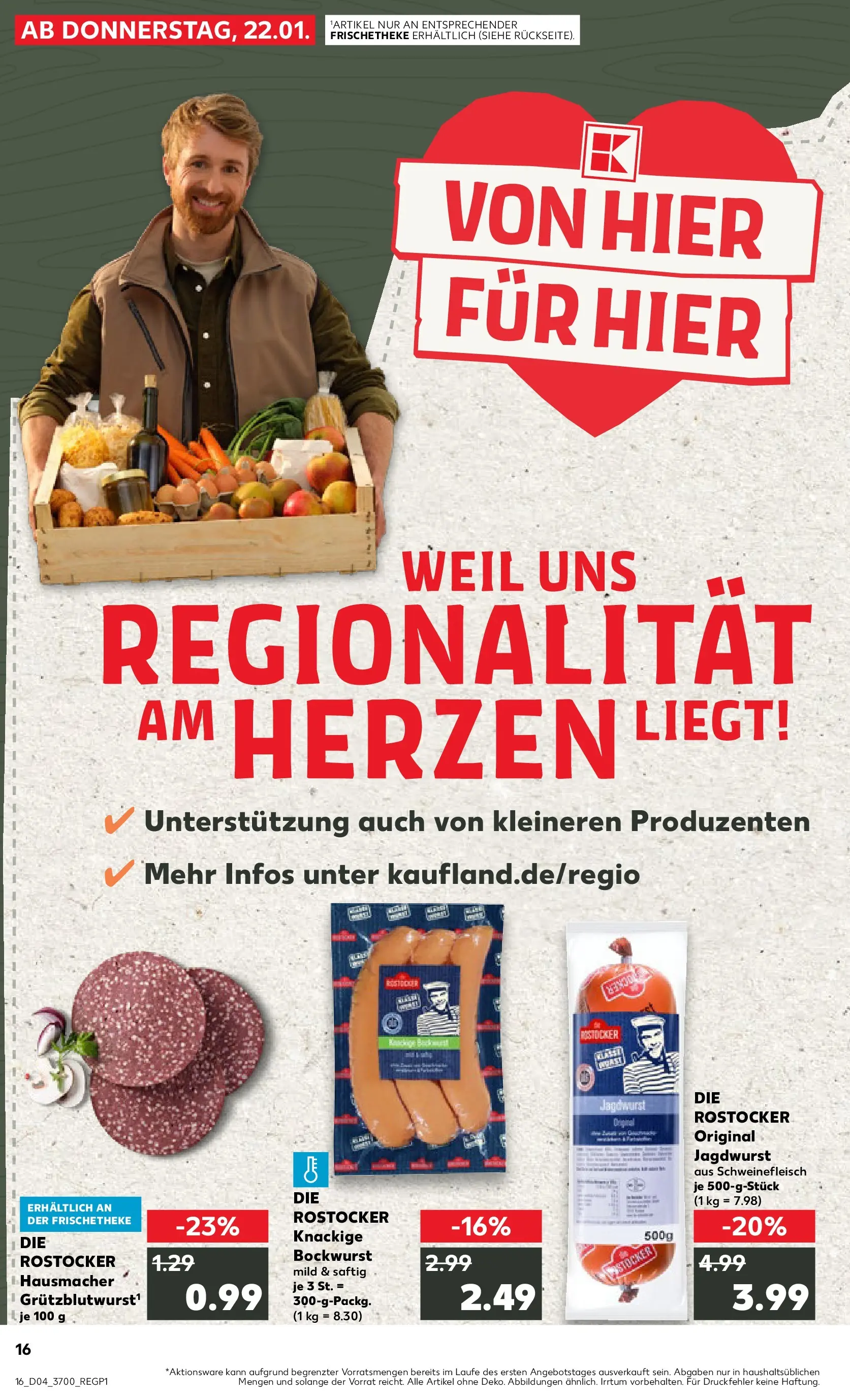 Prospekt Kaufland ab 22.01.2026 » Angebote Online zum Blättern | Seite: 16 | Produkte: Bockwurst, Schweinefleisch