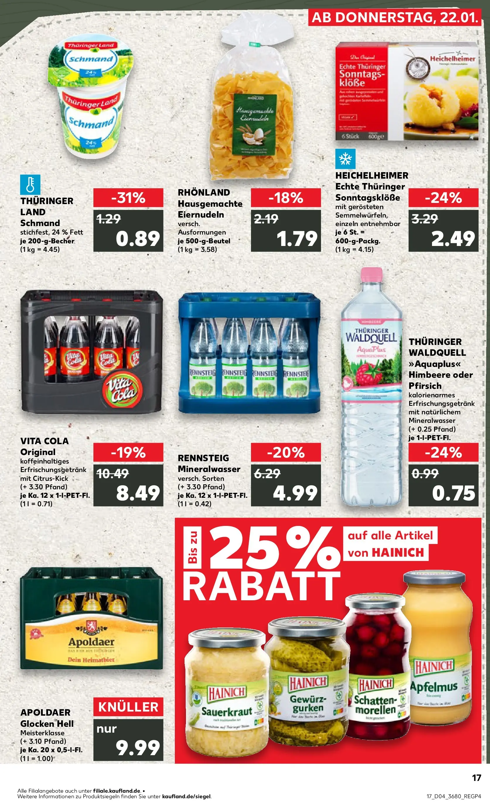 Prospekt Kaufland ab 22.01.2026 » Angebote Online zum Blättern | Seite: 17 | Produkte: Cola, Vita cola, Himbeere, Gurken