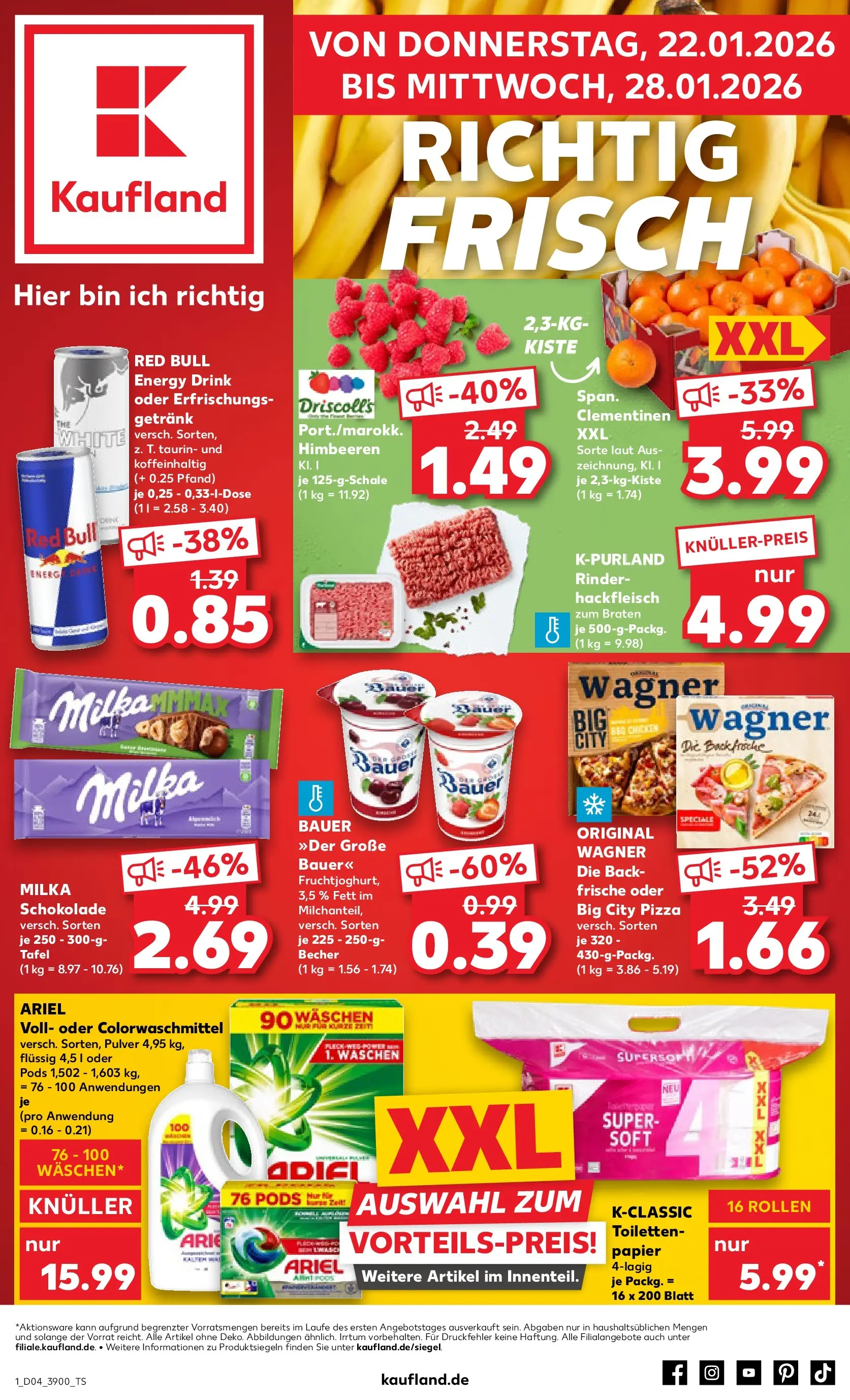 Prospekt Kaufland ab 22.01.2026 » Angebote Online zum Blättern | Seite: 3 | Produkte: Ariel, Schokolade, Pizza, Toilettenpapier