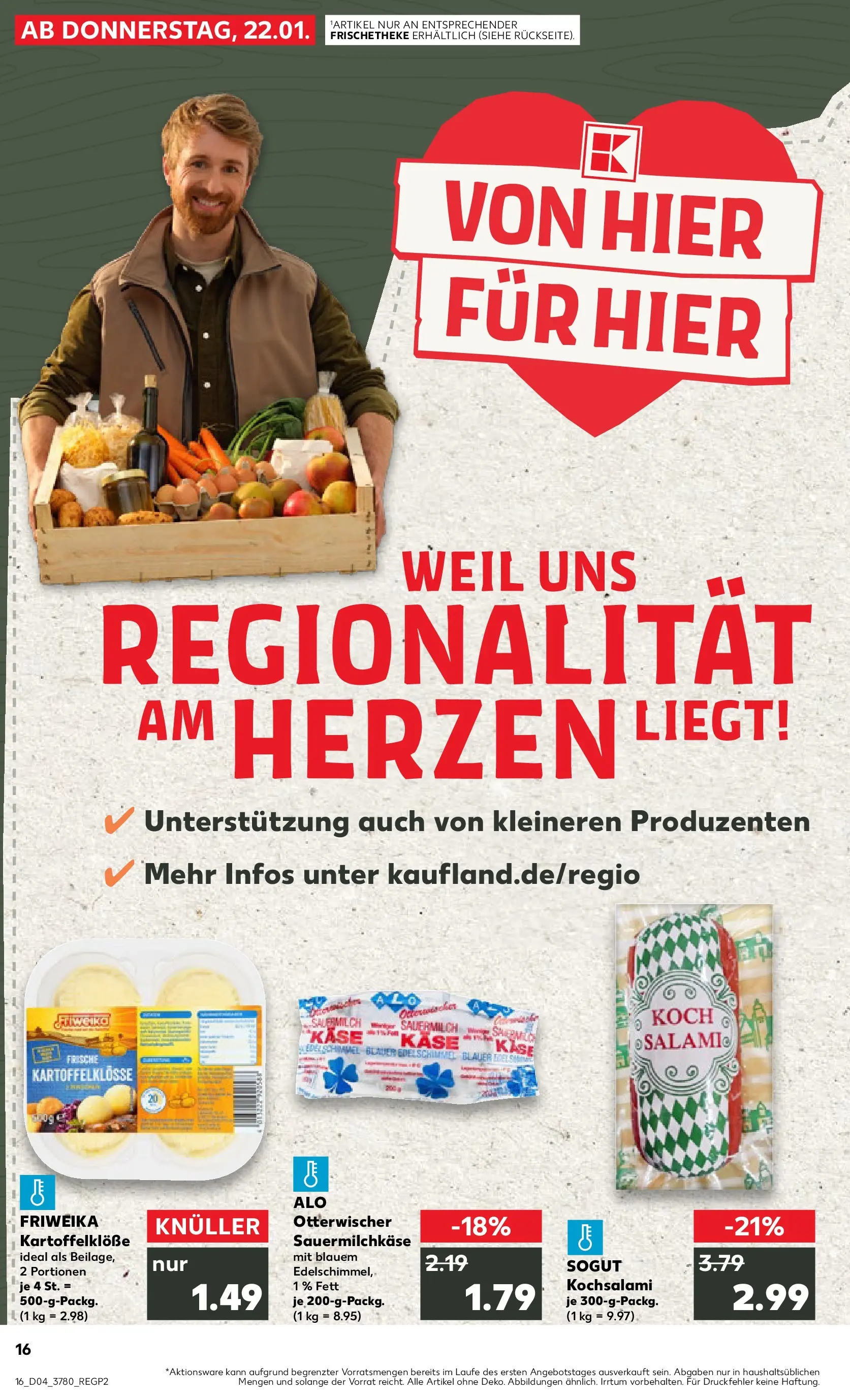 Prospekt Kaufland ab 22.01.2026 » Angebote Online zum Blättern | Seite: 16 | Produkte: Käse, Salami