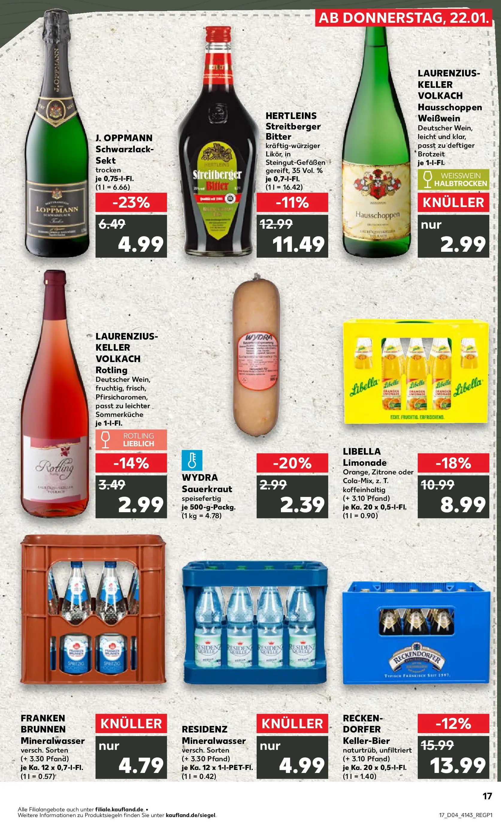 Prospekt Kaufland ab 22.01.2026 » Angebote Online zum Blättern | Seite: 17 | Produkte: Weißwein, Limonade, Mineralwasser, Zitrone