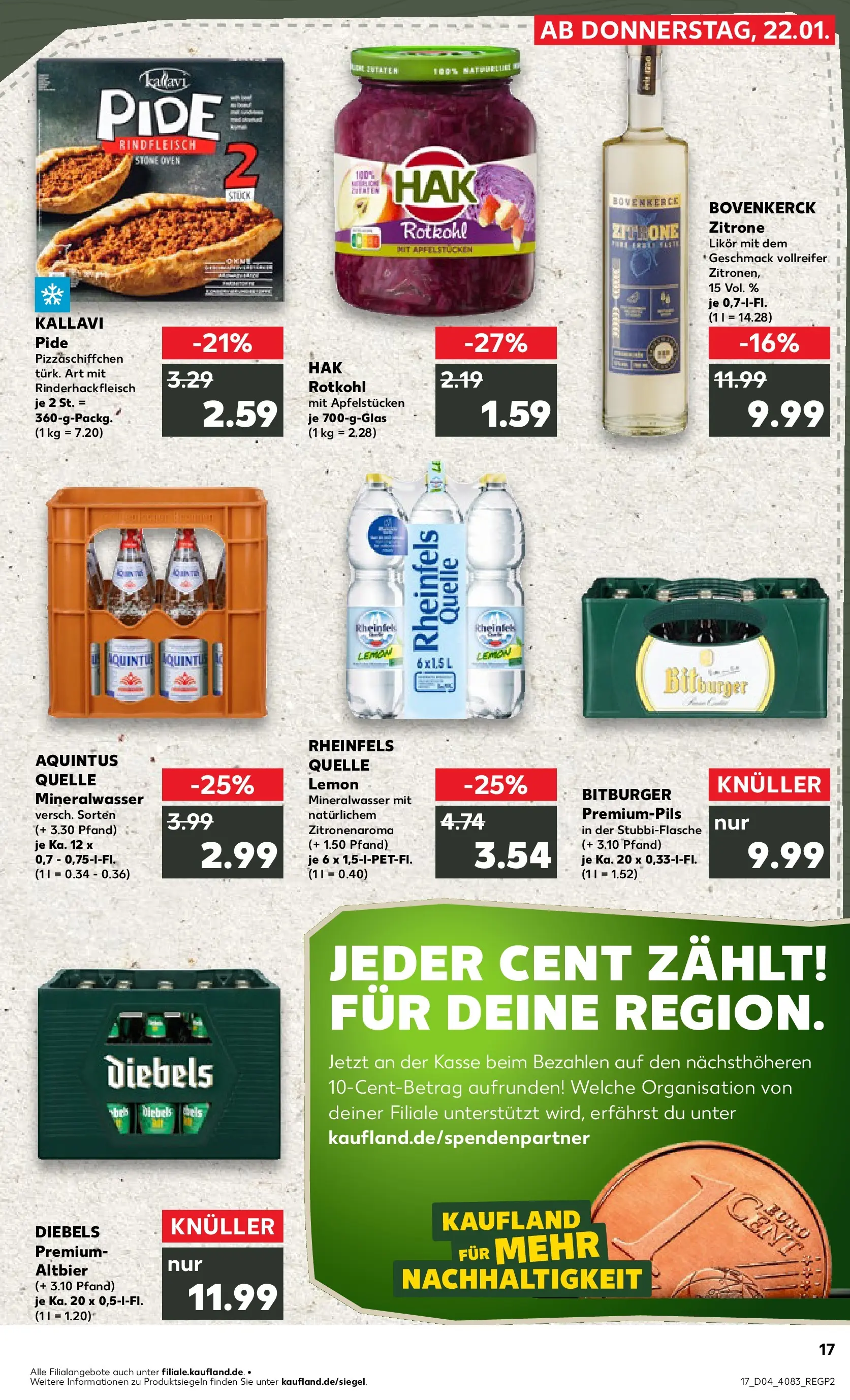 Prospekt Kaufland ab 22.01.2026 » Angebote Online zum Blättern | Seite: 17 | Produkte: Bitburger, Diebels, Pizza, Rindfleisch