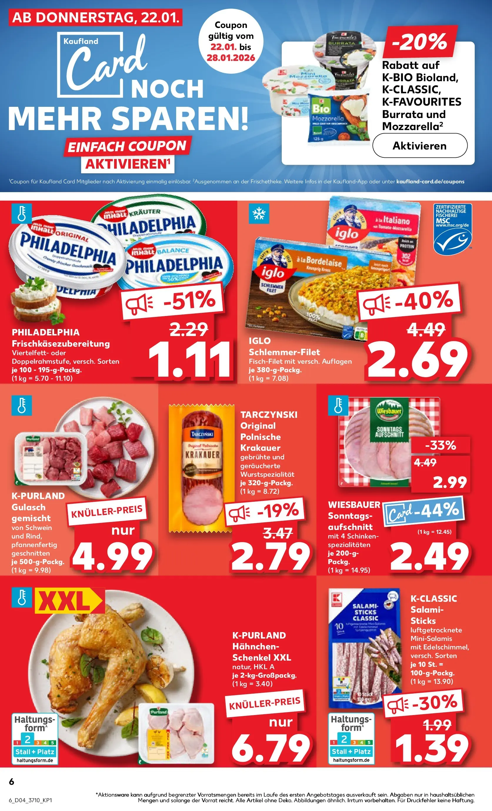 Prospekt Kaufland ab 22.01.2026 » Angebote Online zum Blättern | Seite: 24 | Produkte: Hahnchen, Philadelphia, Salami, Schinken