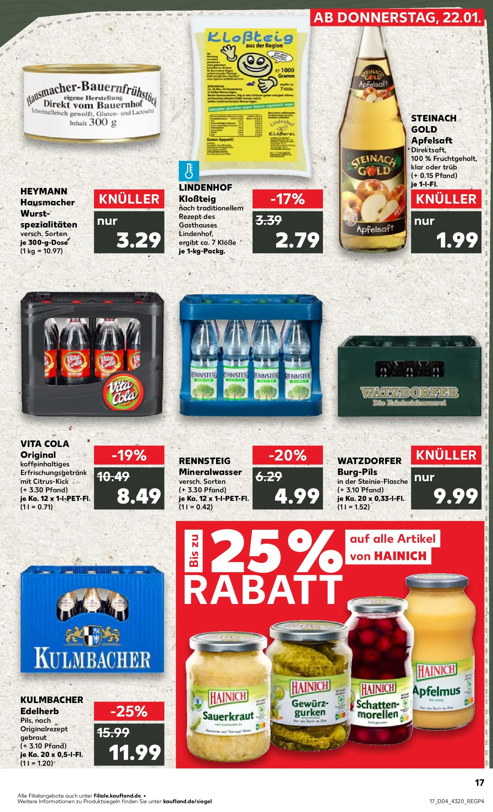 Prospekt Kaufland ab 22.01.2026 » Angebote Online zum Blättern | Seite: 17 | Produkte: Cola, Apple, Schweinefleisch, Gurken