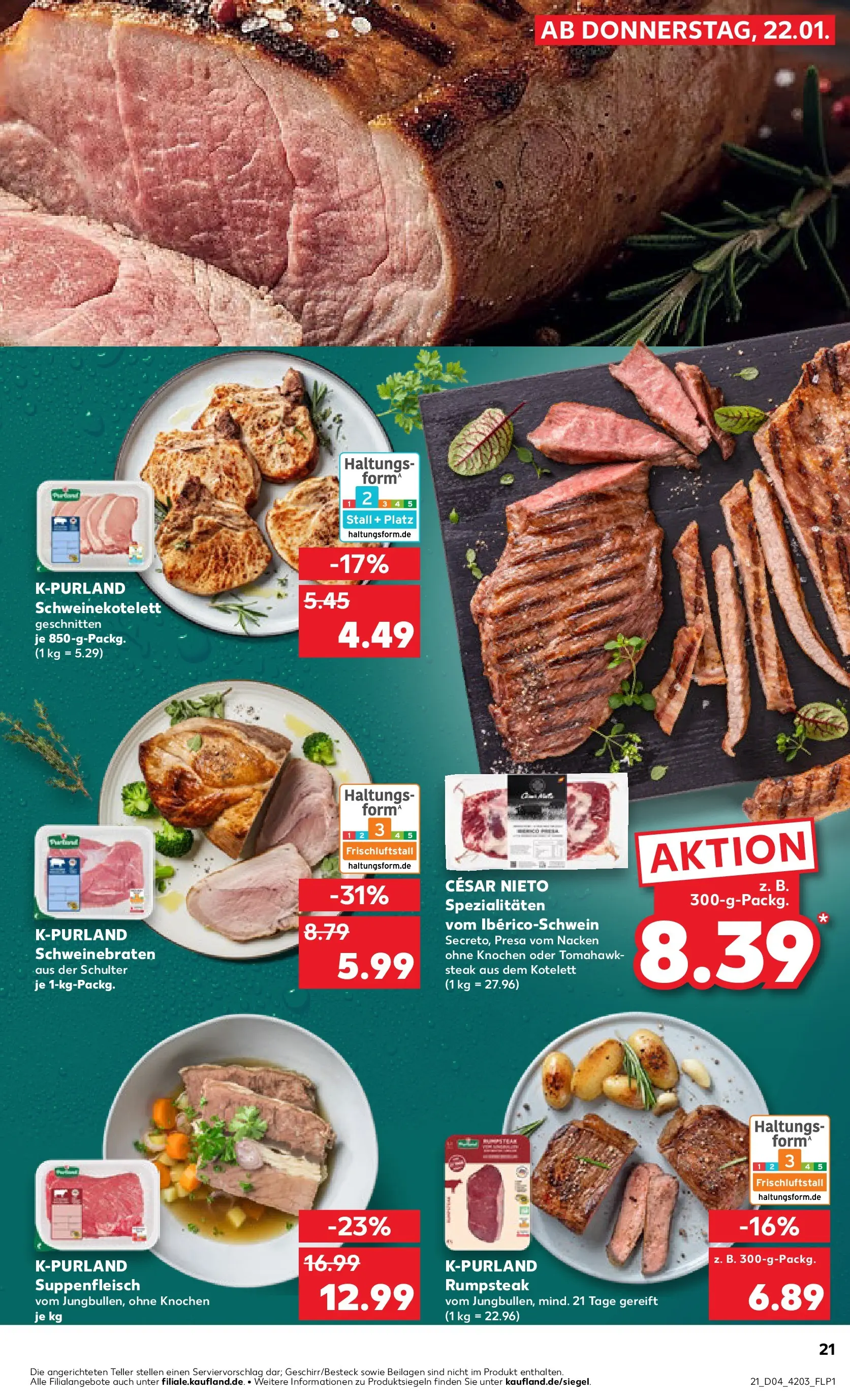Prospekt Kaufland ab 22.01.2026 » Angebote Online zum Blättern | Seite: 21 | Produkte: Rumpsteak, Suppenfleisch, Steak