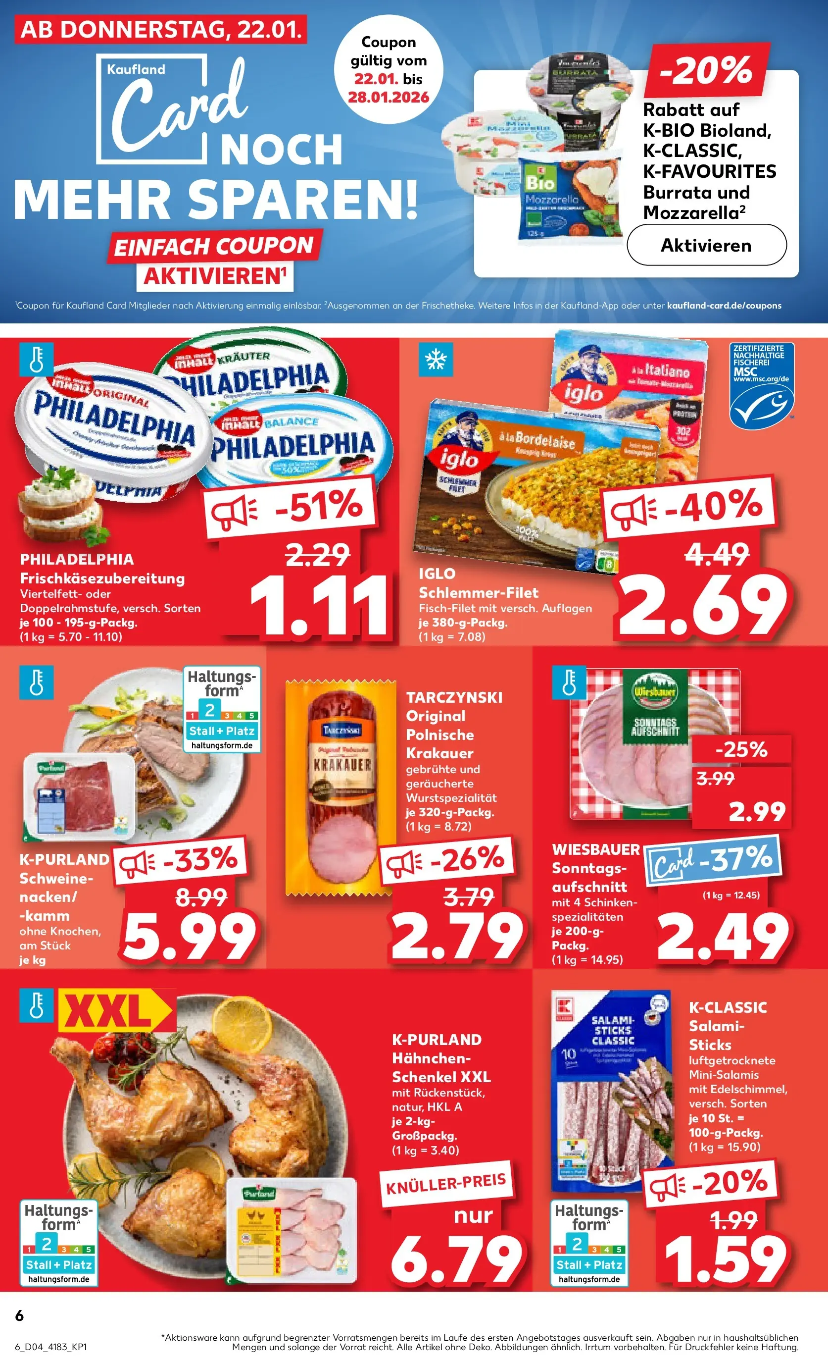 Prospekt Kaufland ab 22.01.2026 » Angebote Online zum Blättern | Seite: 8 | Produkte: Philadelphia, Iglo, Burrata, Salami