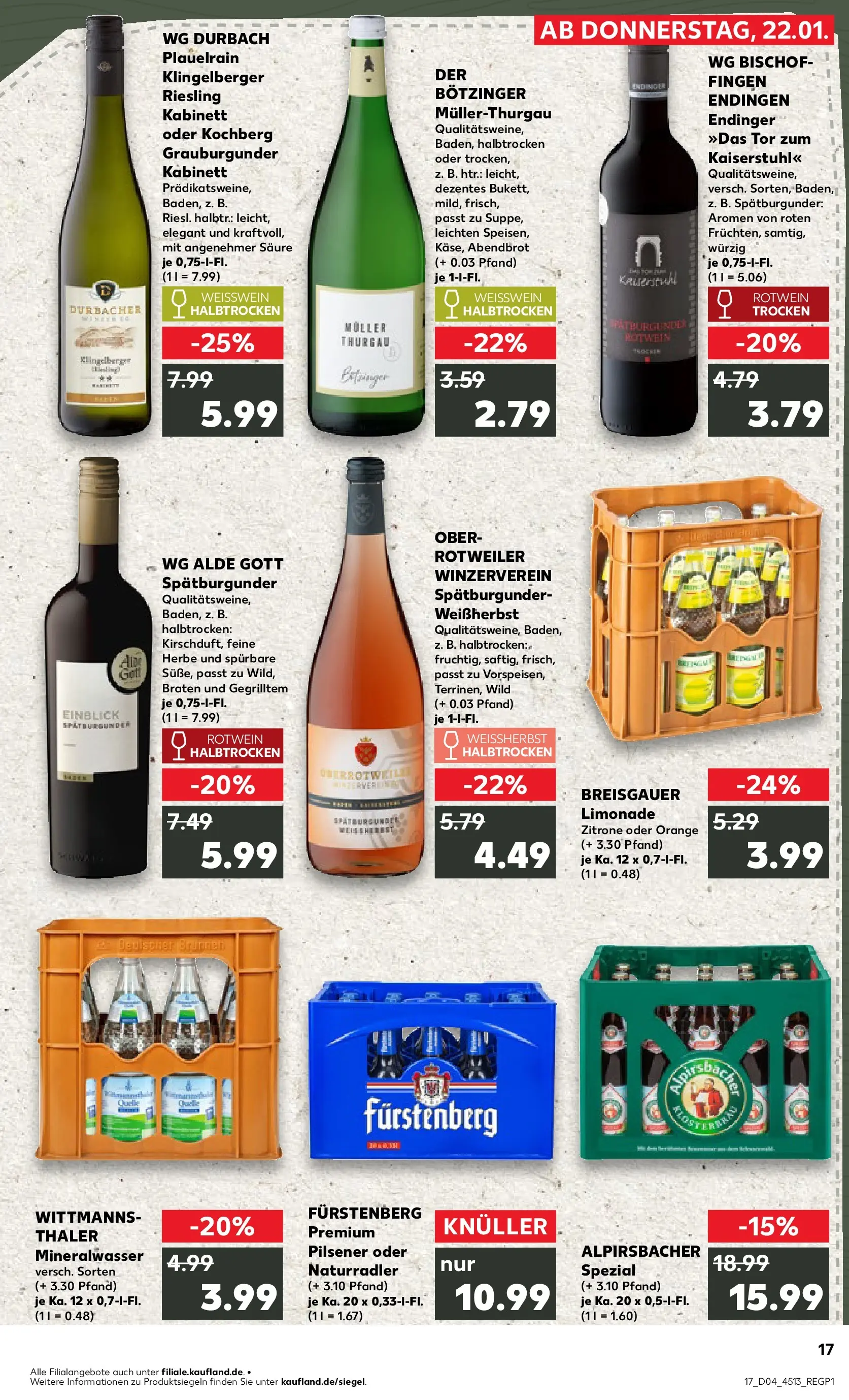 Prospekt Kaufland ab 22.01.2026 » Angebote Online zum Blättern | Seite: 17 | Produkte: Weißwein, Limonade, Mineralwasser, Zitrone
