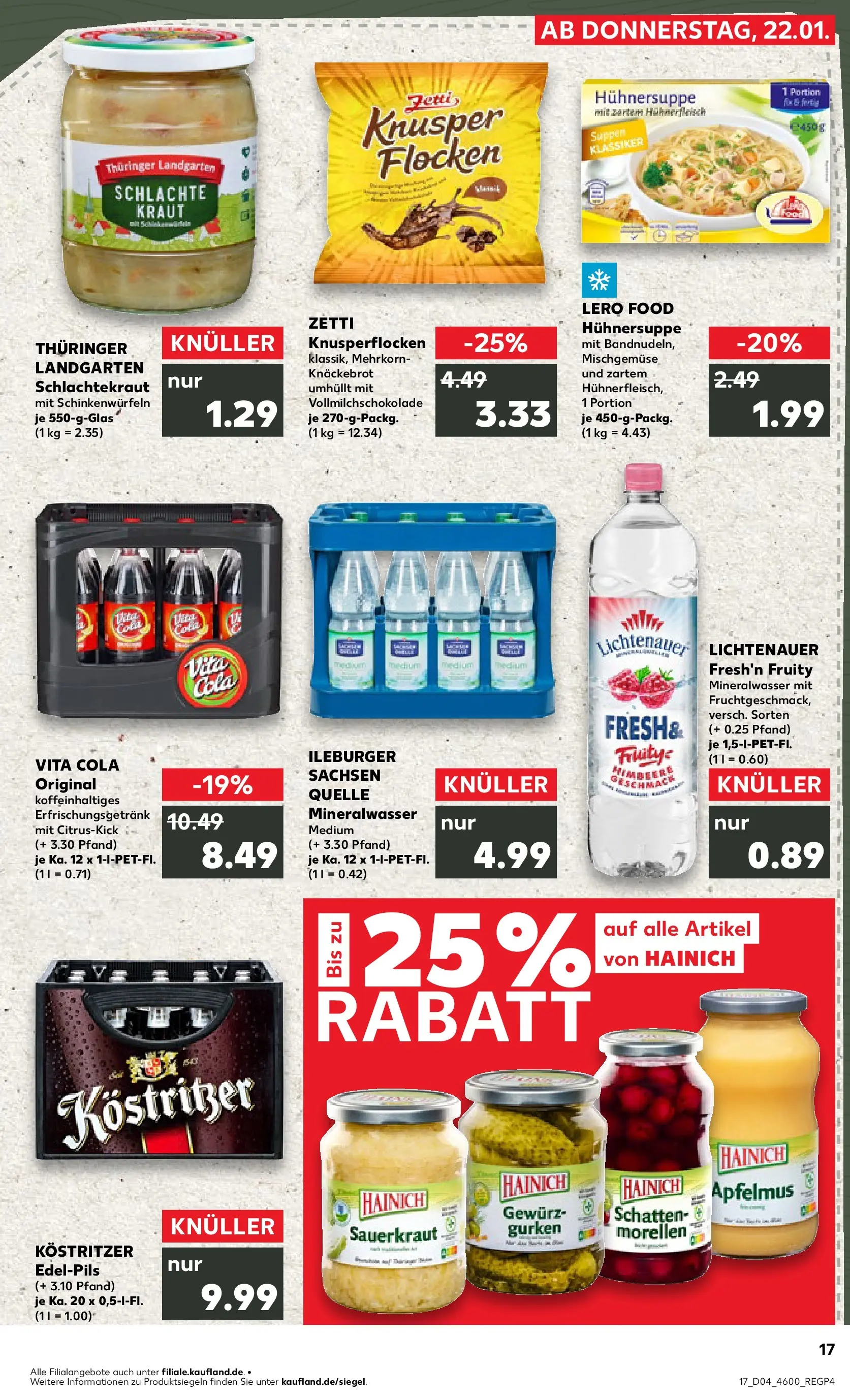 Prospekt Kaufland ab 22.01.2026 » Angebote Online zum Blättern | Seite: 17 | Produkte: Kostritzer, Mineralwasser, Himbeere, Flocken