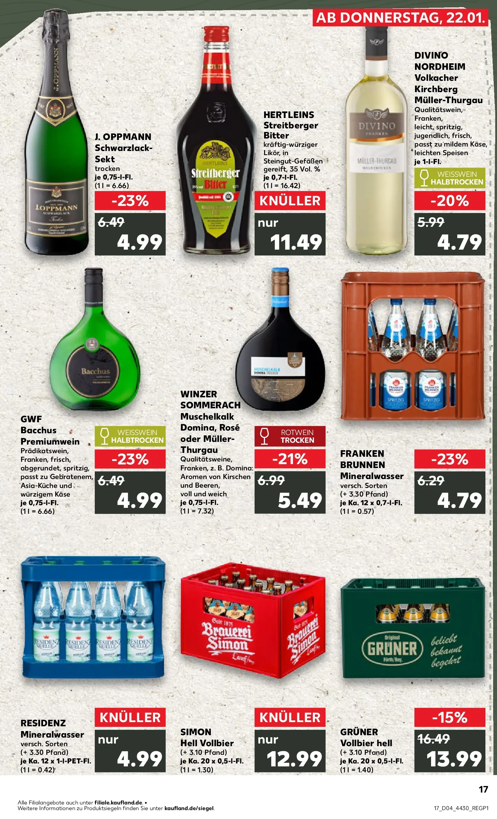 Prospekt Kaufland ab 22.01.2026 » Angebote Online zum Blättern | Seite: 17 | Produkte: Käse, Weißwein, Rotwein, Rotwein trocken
