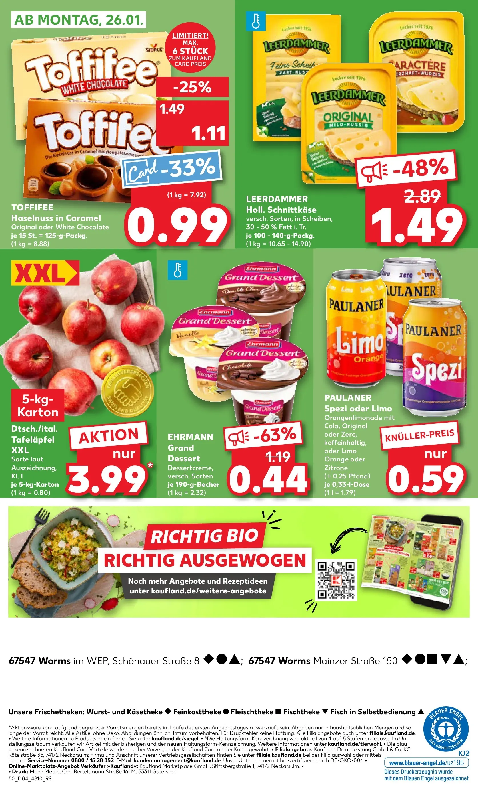Prospekt Kaufland ab 22.01.2026 » Angebote Online zum Blättern | Seite: 50 | Produkte: Ehrmann grand dessert, Paulaner spezi, Toffifee, Paulaner