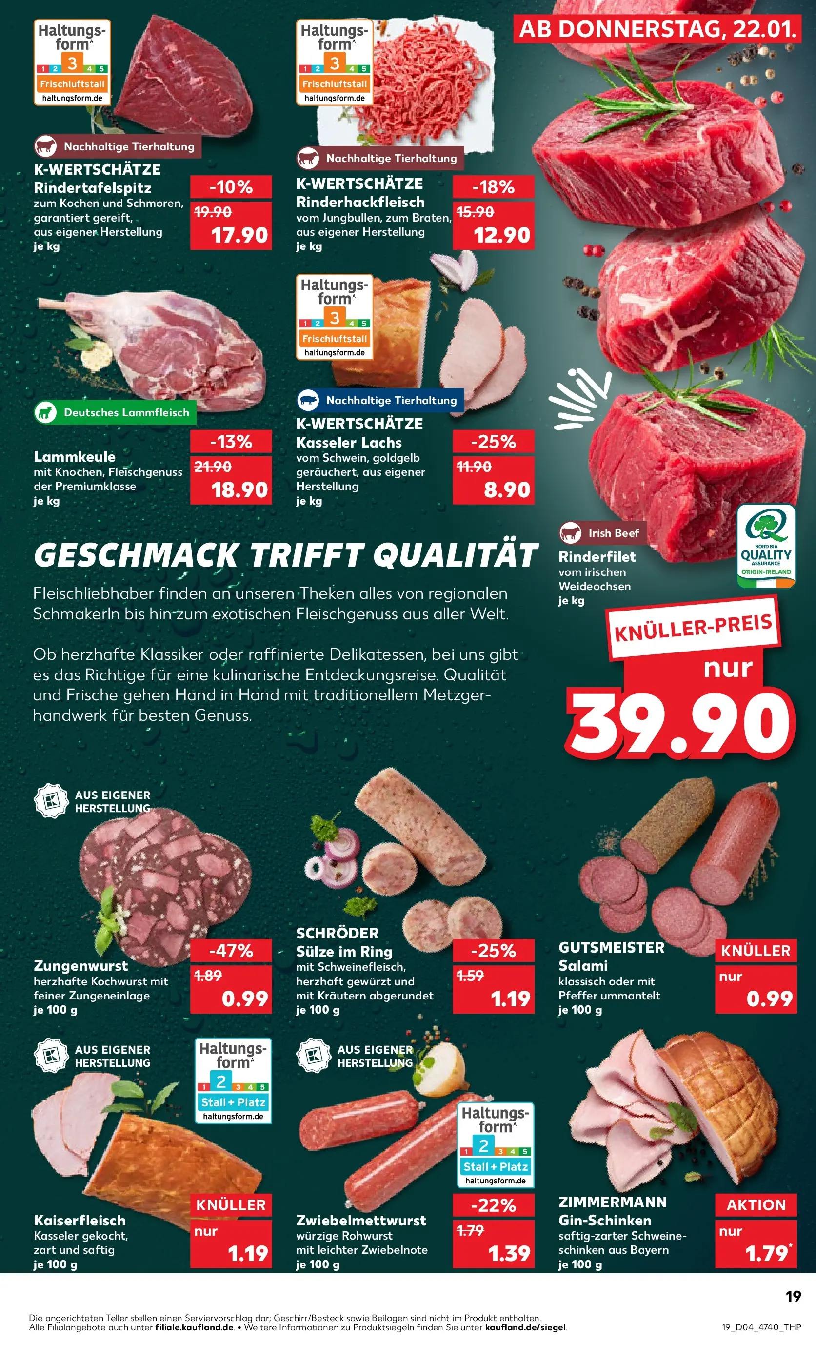 Prospekt Kaufland ab 22.01.2026 » Angebote Online zum Blättern | Seite: 19 | Produkte: Lammkeule, Lachs, Pfeffer, Salami