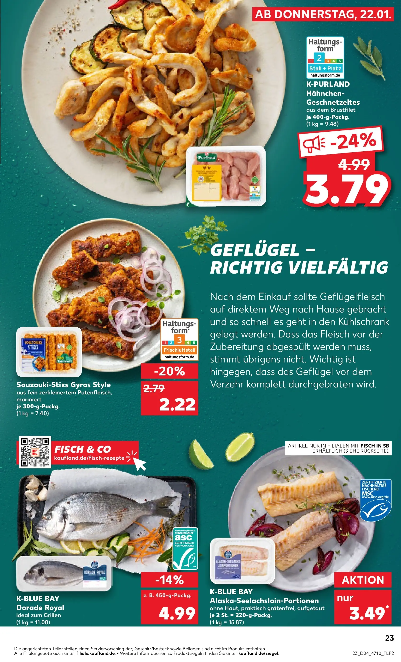 Prospekt Kaufland ab 22.01.2026 » Angebote Online zum Blättern | Seite: 23 | Produkte: Dorade, Hahnchen, Fisch, Fleisch