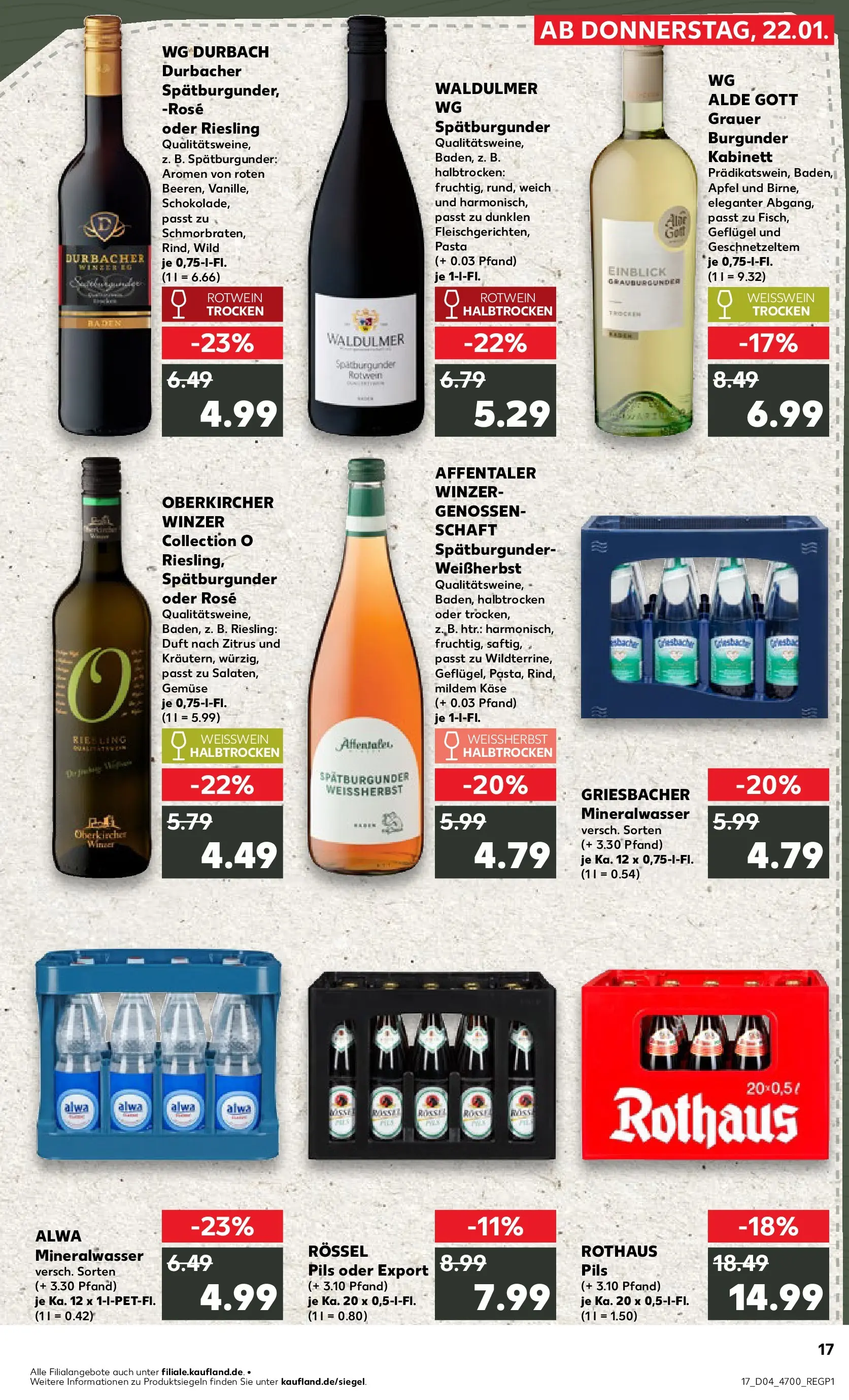 Prospekt Kaufland ab 22.01.2026 » Angebote Online zum Blättern | Seite: 17 | Produkte: Weißwein, Weißwein trocken, Weißwein halbtrocken, Äpfel