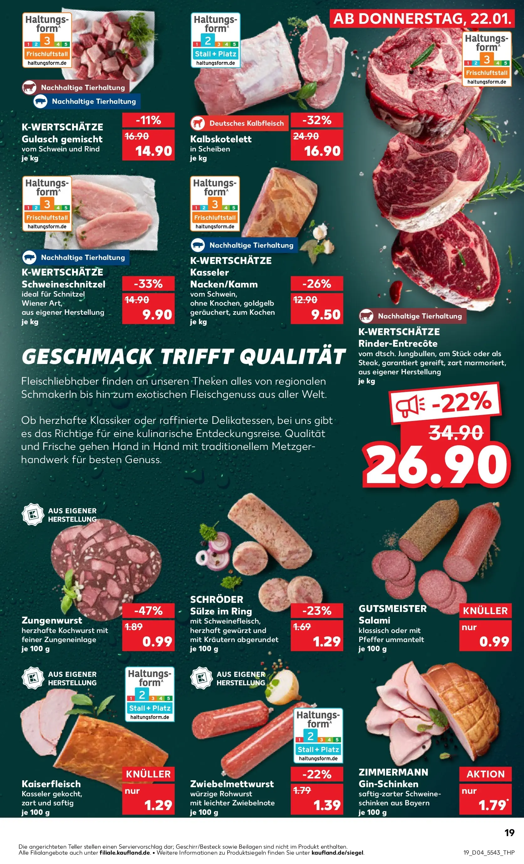 Prospekt Kaufland ab 22.01.2026 » Angebote Online zum Blättern | Seite: 19 | Produkte: Entrecote, Schnitzel, Salami, Gin