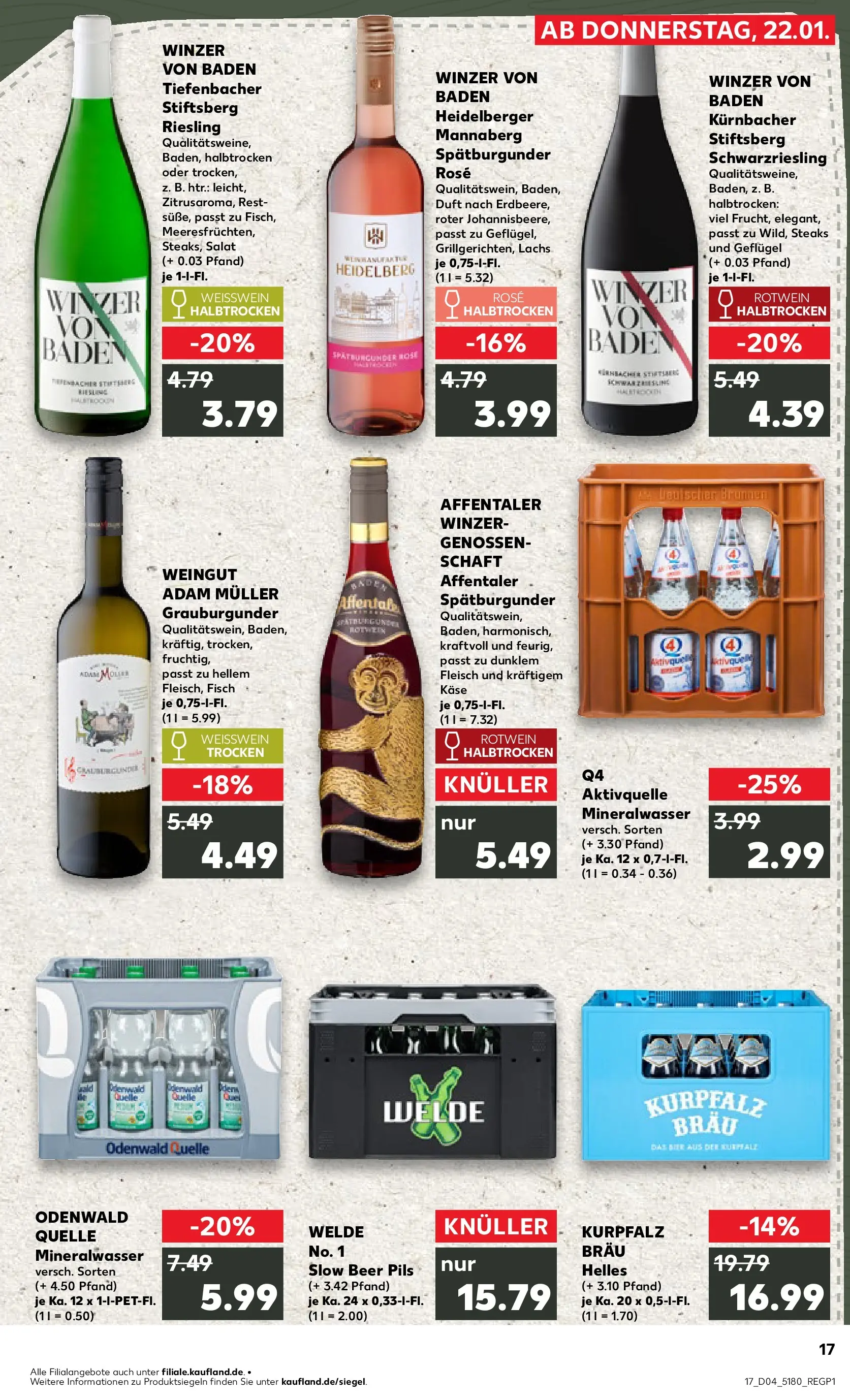 Prospekt Kaufland ab 22.01.2026 » Angebote Online zum Blättern | Seite: 17 | Produkte: Käse, Rotwein, Fleisch, Salat