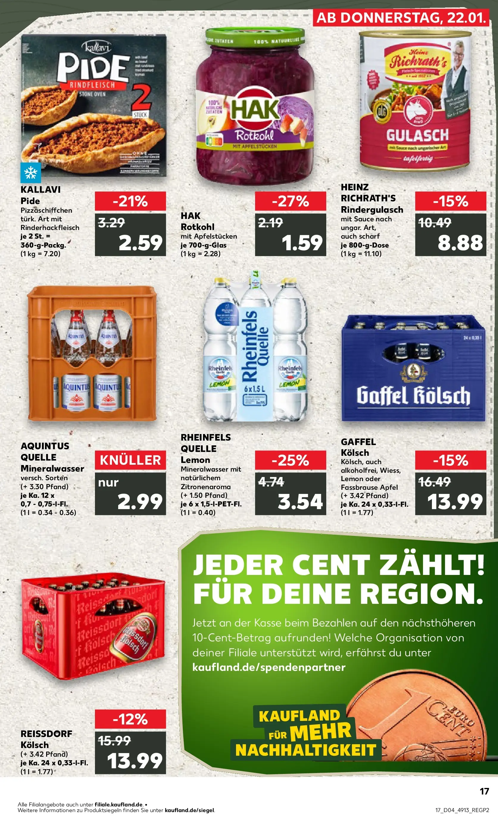 Prospekt Kaufland ab 22.01.2026 » Angebote Online zum Blättern | Seite: 2 | Produkte: Gulasch, Pizza, Fassbrause, Rheinfels quelle