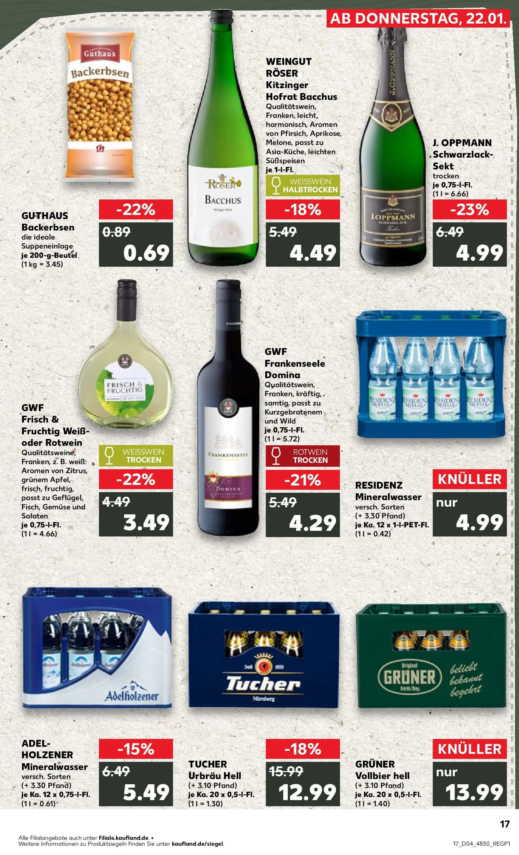 Prospekt Kaufland ab 22.01.2026 » Angebote Online zum Blättern | Seite: 17 | Produkte: Rotwein, Adelholzener, Mineralwasser, Gemüse