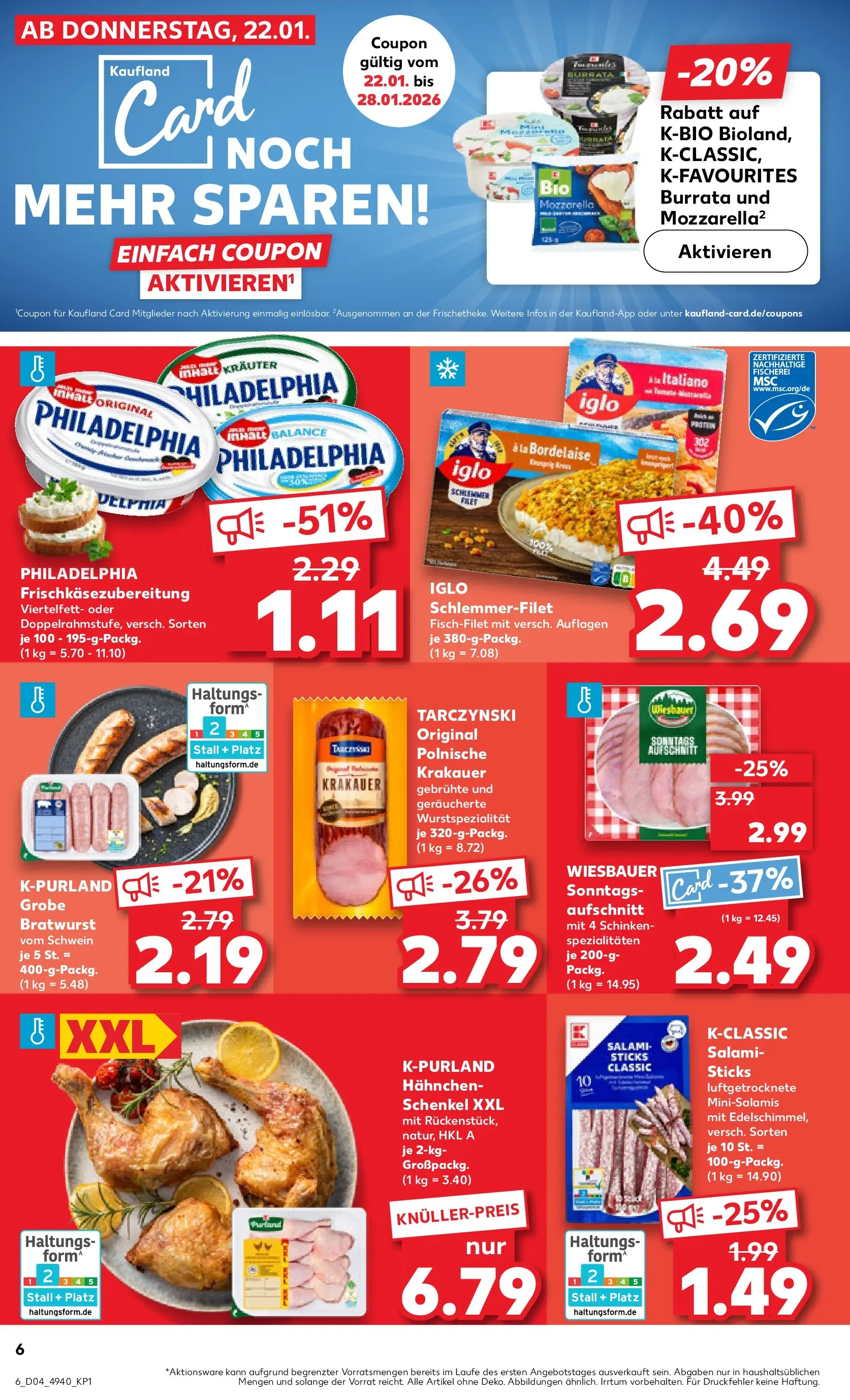 Prospekt Kaufland ab 22.01.2026 » Angebote Online zum Blättern | Seite: 8 | Produkte: Hahnchen, Philadelphia, Mozzarella, Iglo