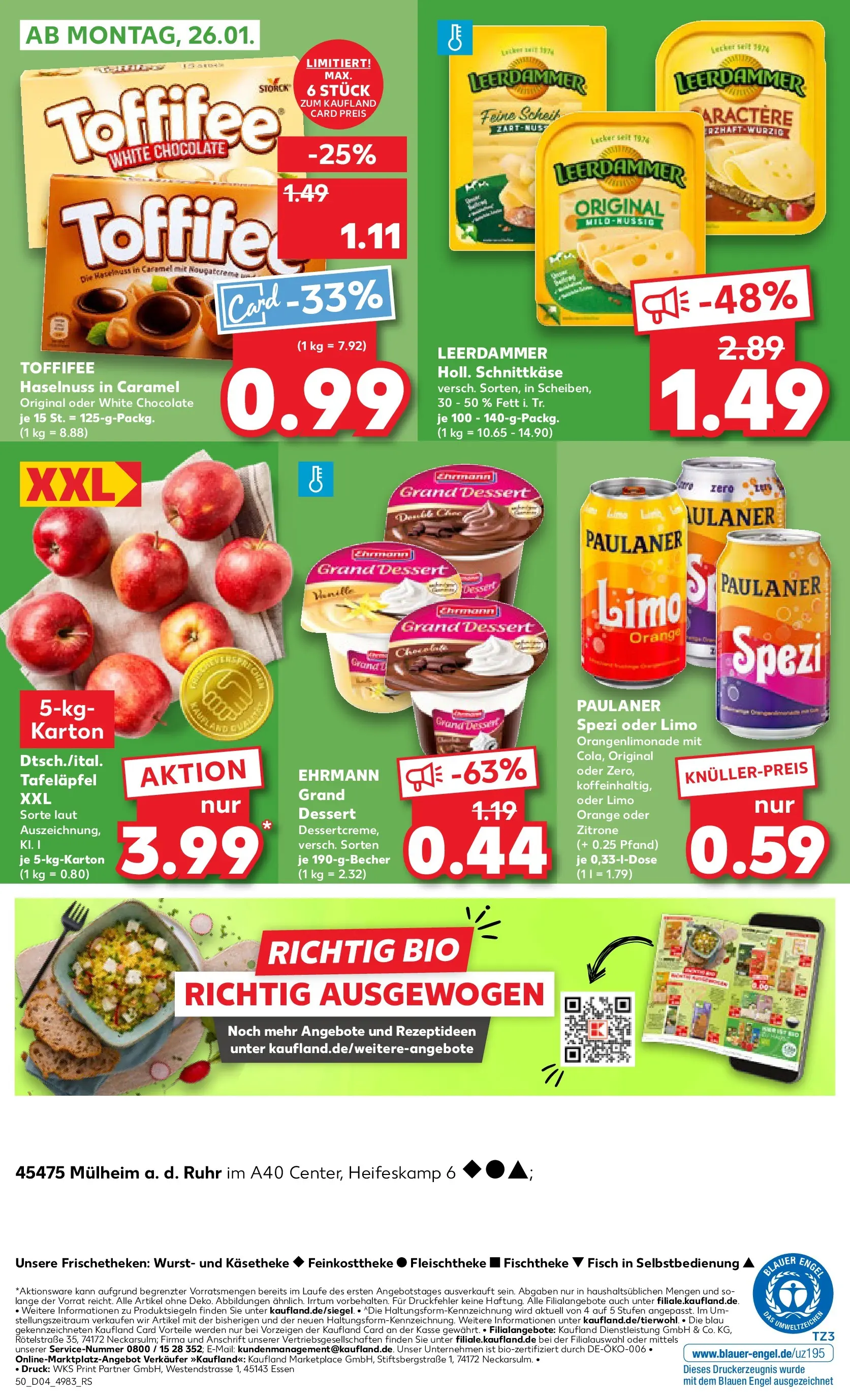 Prospekt Kaufland ab 22.01.2026 » Angebote Online zum Blättern | Seite: 50 | Produkte: Ehrmann grand dessert, Paulaner spezi, Leerdammer, Paulaner