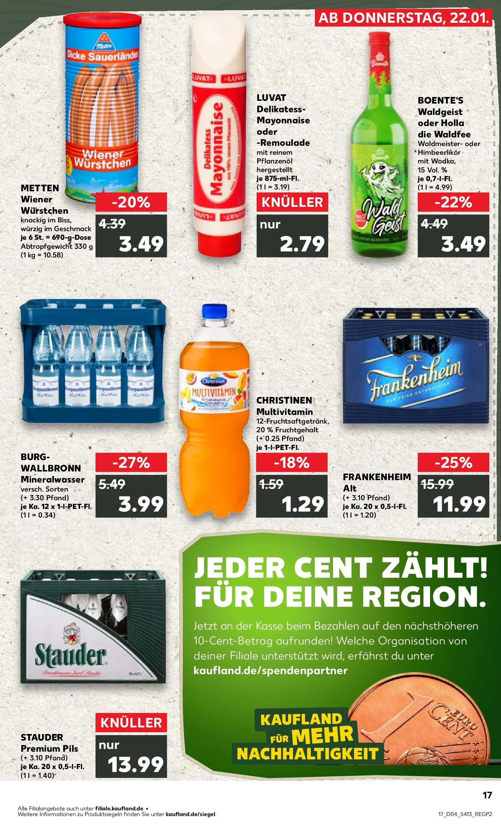 Prospekt Kaufland ab 22.01.2026 » Angebote Online zum Blättern | Seite: 17 | Produkte: Wiener wurstchen, Pils, Mineralwasser, Mayonnaise