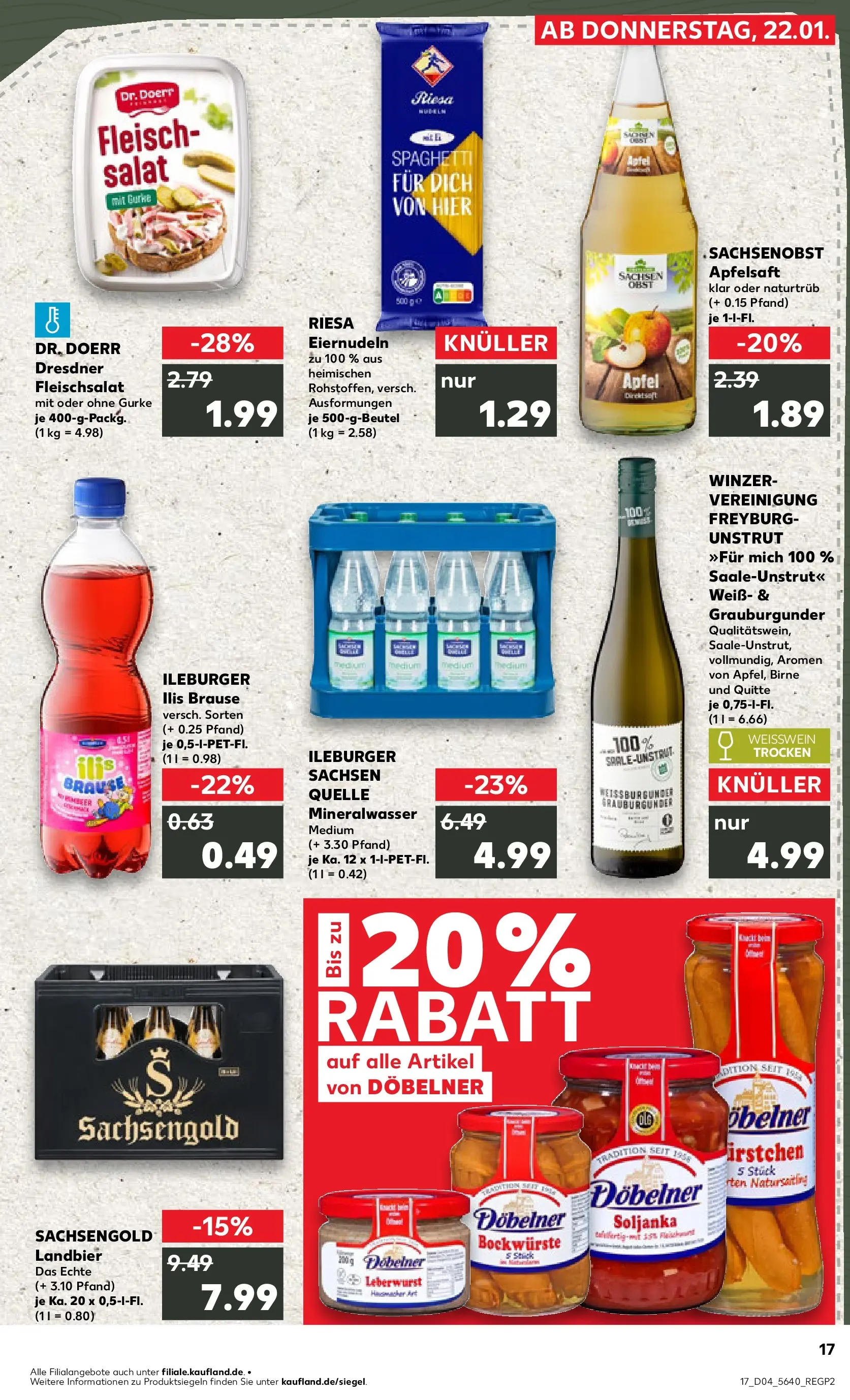 Prospekt Kaufland ab 22.01.2026 » Angebote Online zum Blättern | Seite: 17 | Produkte: Bockwurst, Äpfel, Mineralwasser, Birne
