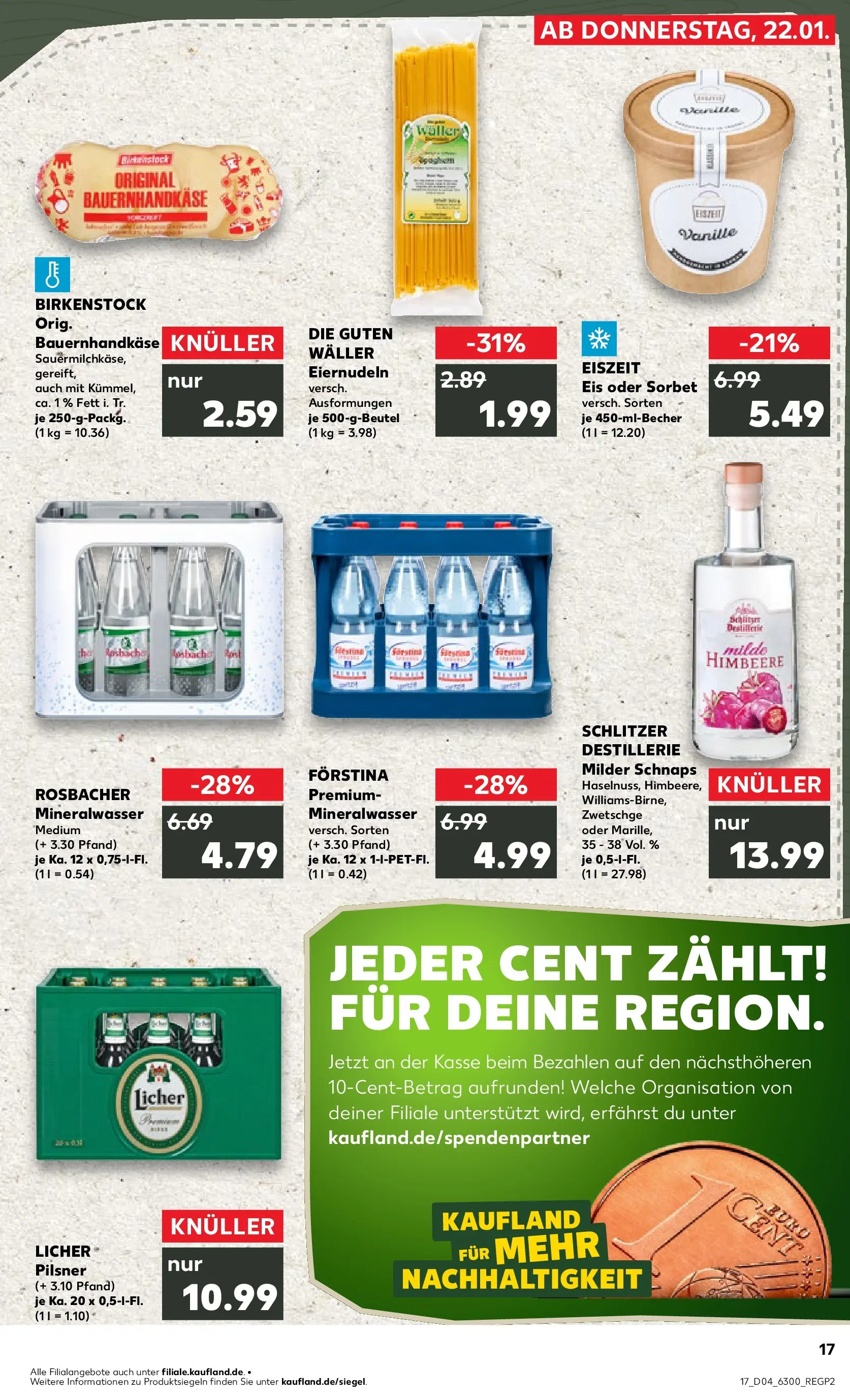 Prospekt Kaufland ab 22.01.2026 » Angebote Online zum Blättern | Seite: 17 | Produkte: Schnaps, Mineralwasser, Himbeere, Eis
