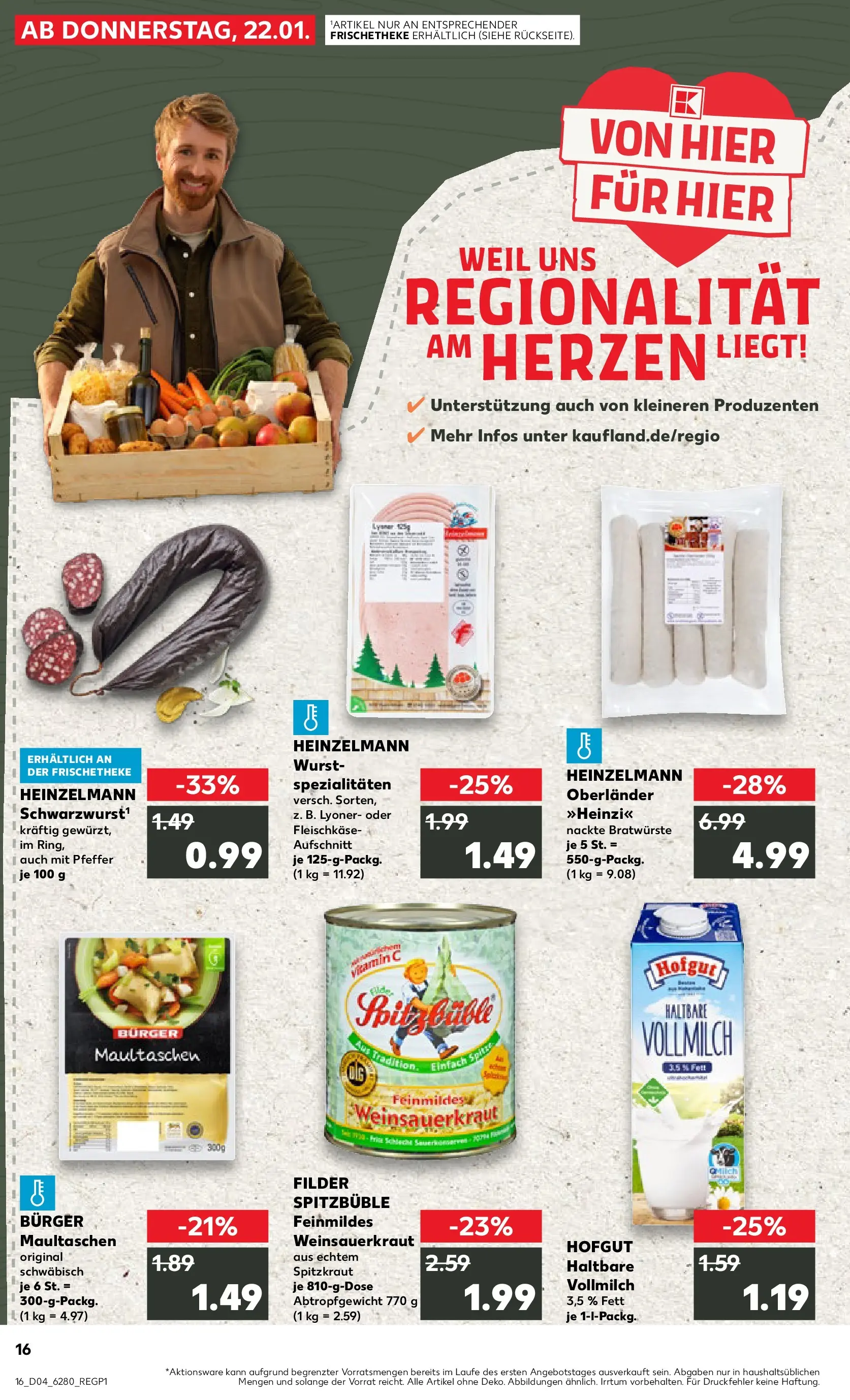 Prospekt Kaufland ab 22.01.2026 » Angebote Online zum Blättern | Seite: 16 | Produkte: Burger, Pfeffer, Wurst, Maultaschen
