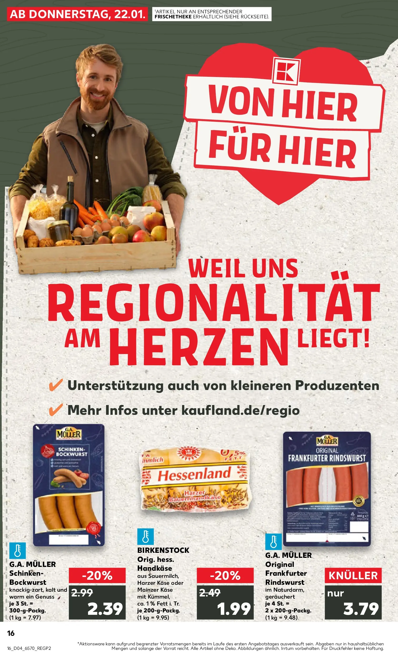 Prospekt Kaufland ab 22.01.2026 » Angebote Online zum Blättern | Seite: 16 | Produkte: Bockwurst, Käse, Schinken
